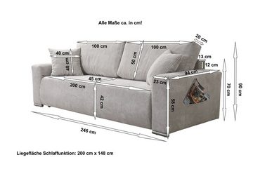 Küchen-Preisbombe Sofa Sofa Couch Schlafsofa Wohnlandschaft Schlaffunktion 3-Sitzer Lincoln Cord Bezug, Sofa mit Schlaffunktion