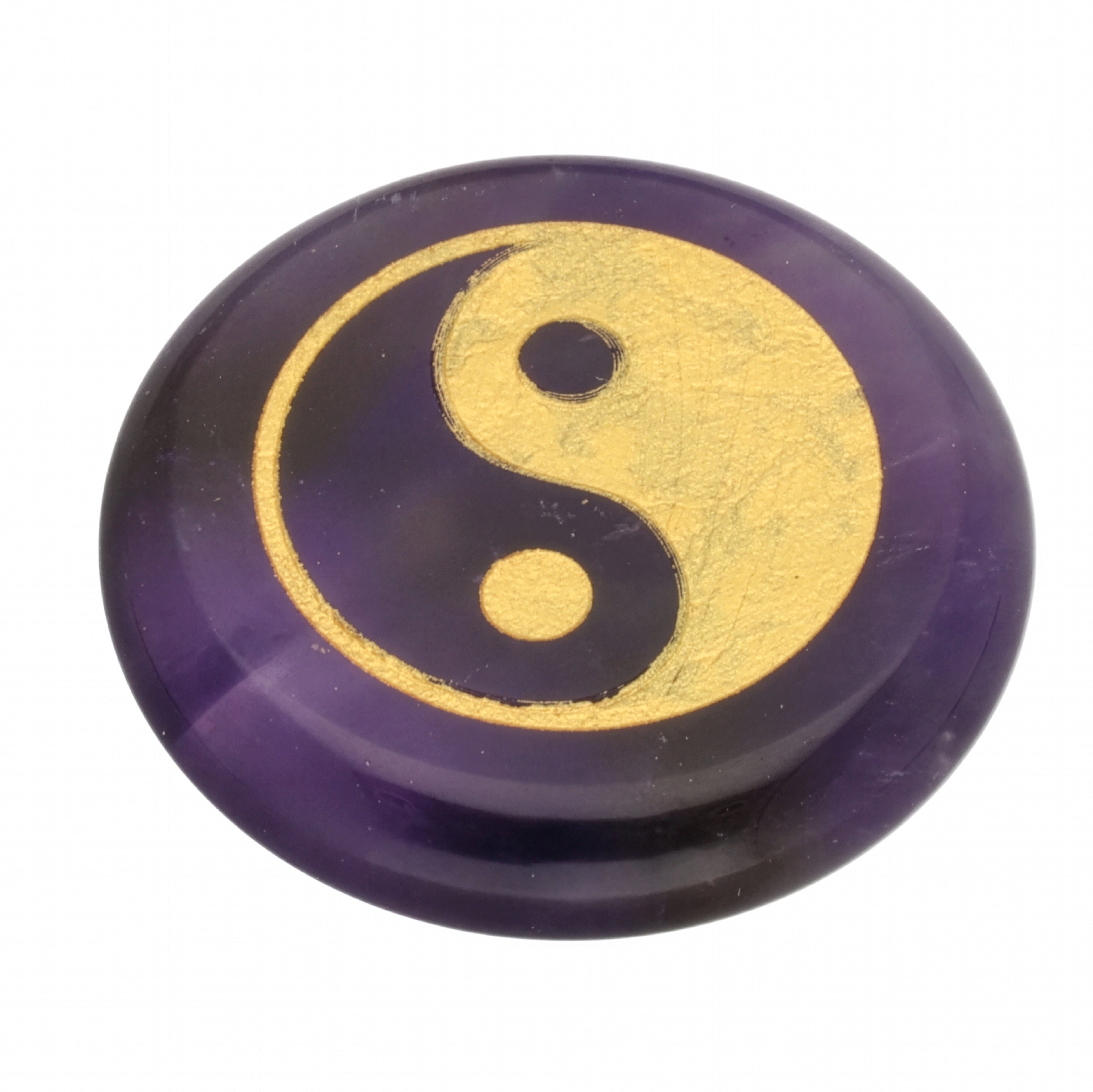 Lebensquelle Plus Teichkies Amethyst Scheibenstein mit goldener Yin & Yang Gravur