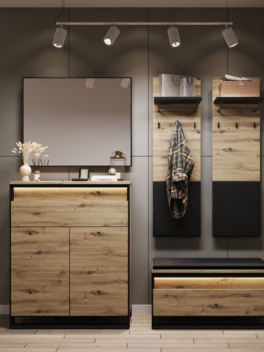 Compleo Garderoben-Set LIMA (Kommode, Schuhschrank, Spiegel, 2x Kleiderbüge günstig online kaufen