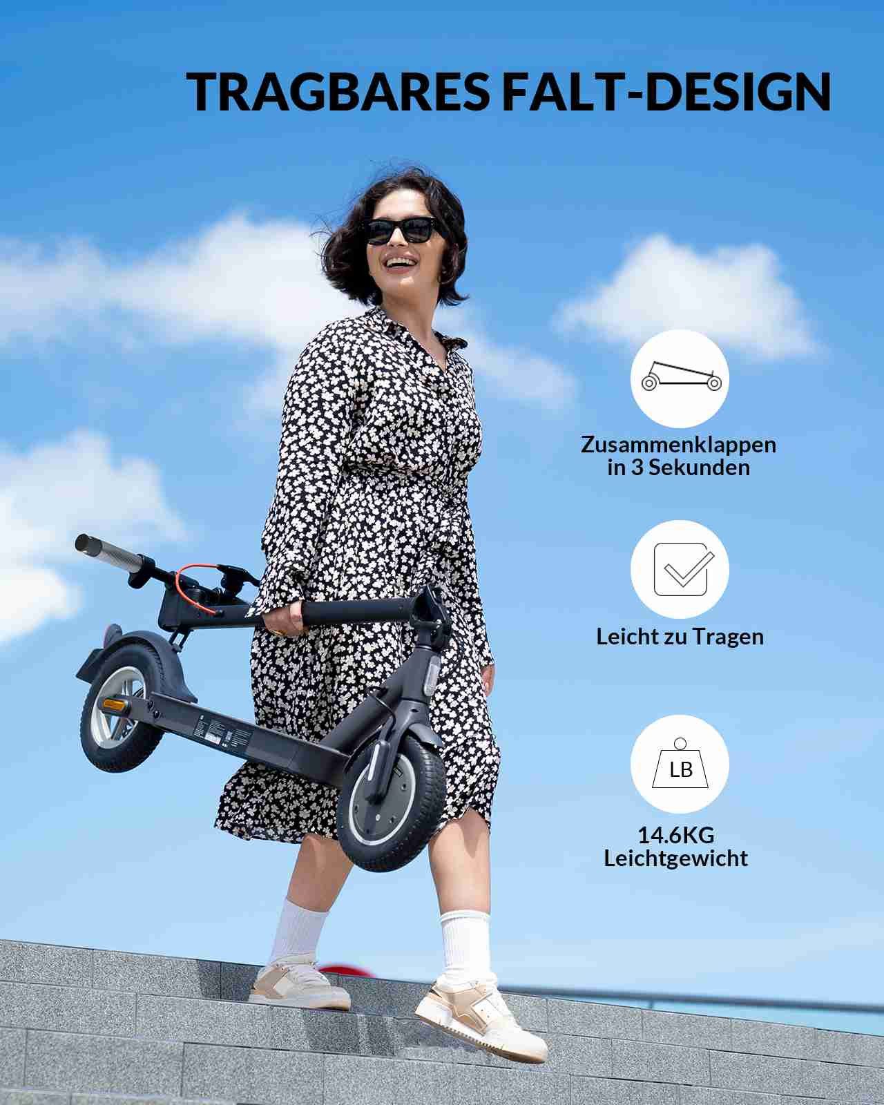 5TH WHEEL E-Scooter V30 Pro mit Straßenzulassung 350W Blinker App Federung10 Zoll, 20 km/h, Diebstahlschutz, App-Unterstützung, bis 30 km Reichweite
