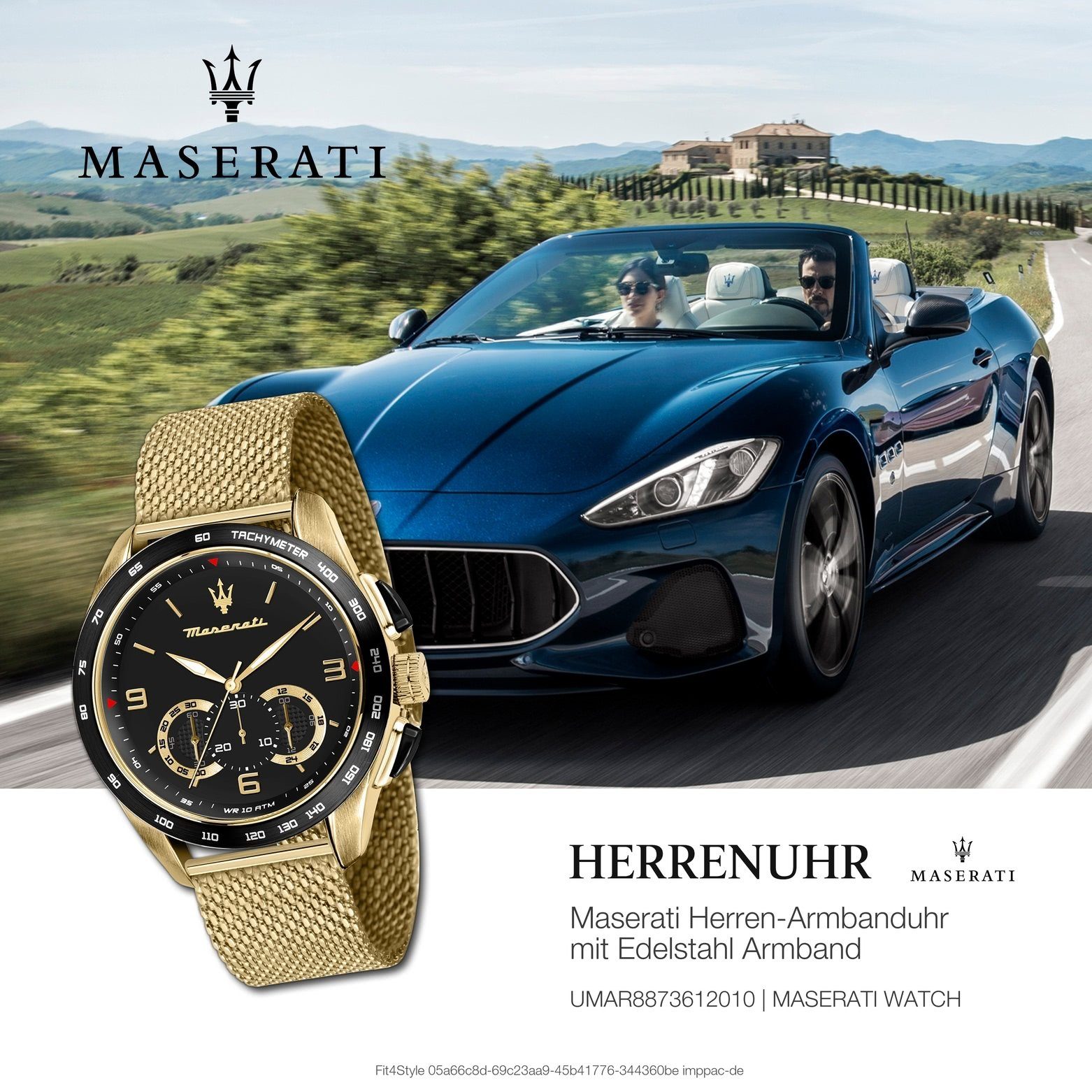 groß Uhr rund, Chronograph Chronograph, Edelstahlarmband, Herrenuhr Made-In gold MASERATI 55x45mm) Maserati Herren Italy (ca.