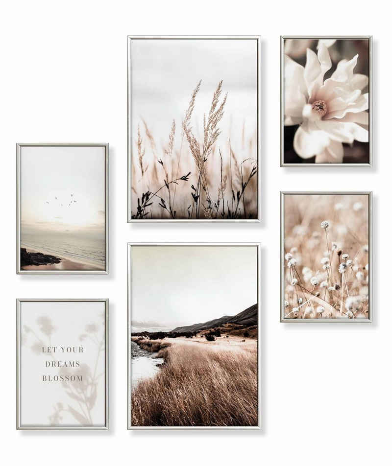 Heimlich Poster Set als Wohnzimmer Deko, Bilder DINA3 & DINA4, Meer Strand Blumen, Landschaften