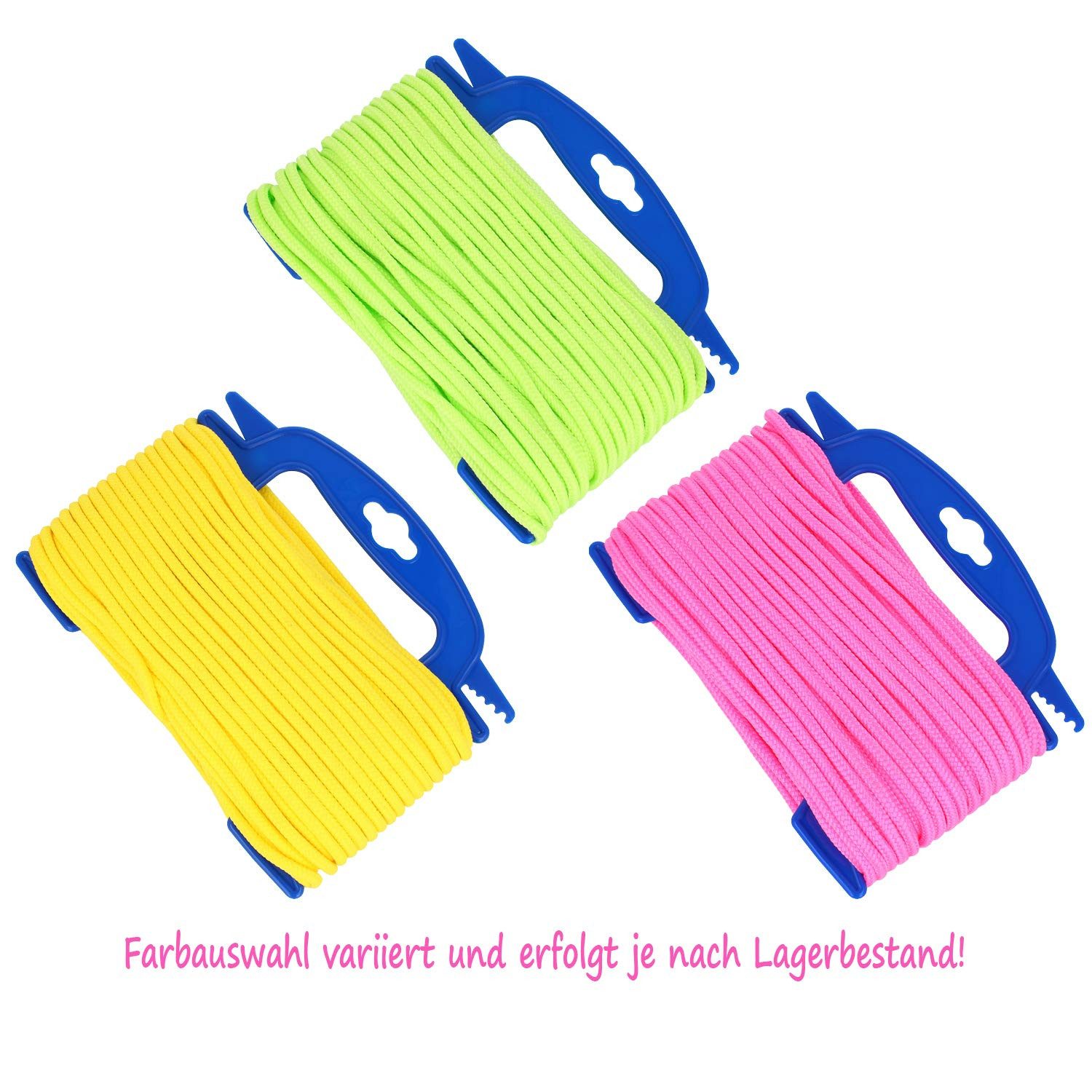 com-four Seil Allzweckseil mit Aufspulvorrichtung (12-tlg), vielseitige Maurerschnur, Flechtleine in auffälligen Farben