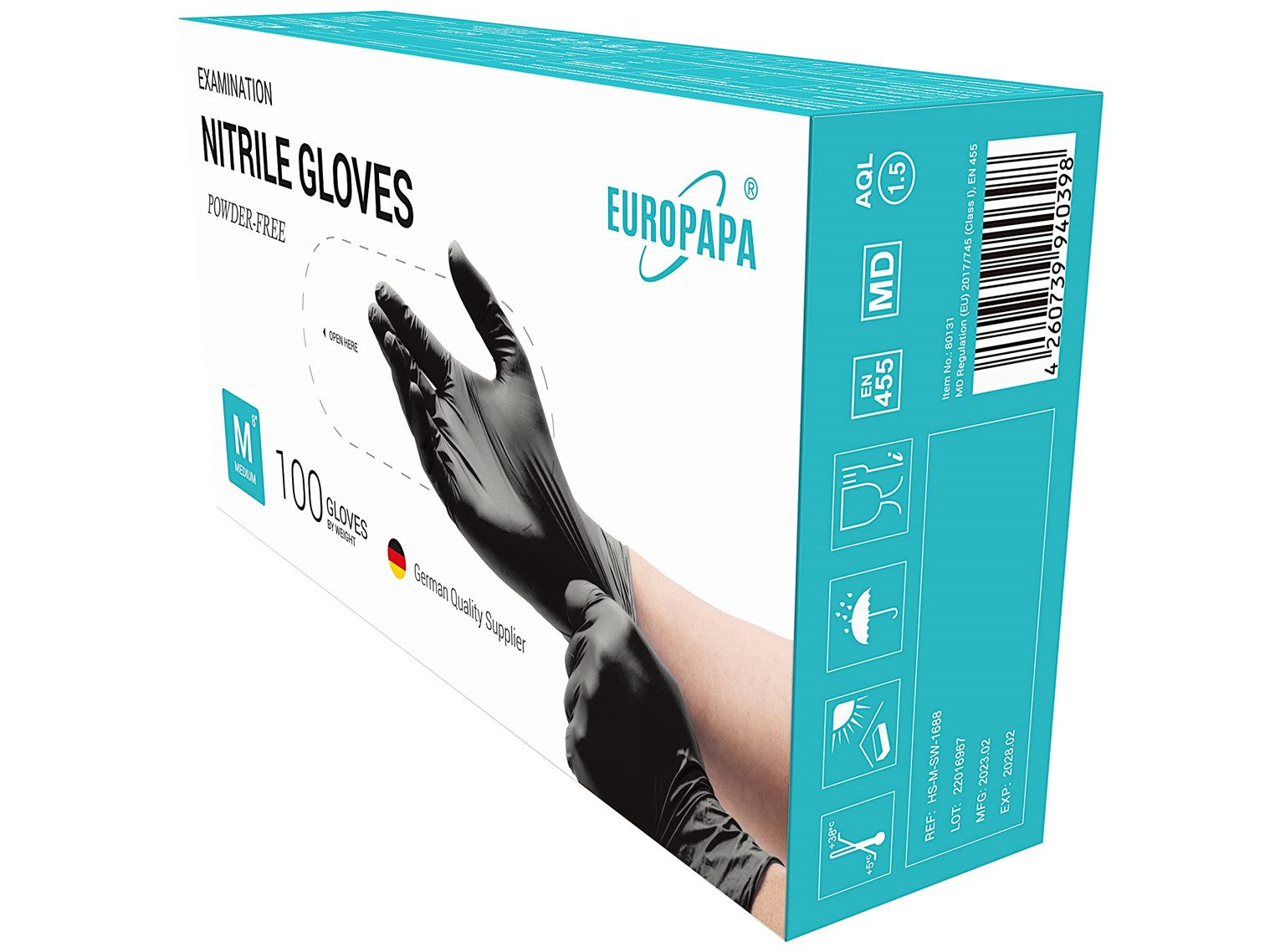 EUROPAPA Nitril-Handschuhe 500x Nitrilhandschuhe Einweghandschuhe (latexfrei, puderfrei) puderfrei, latexfrei