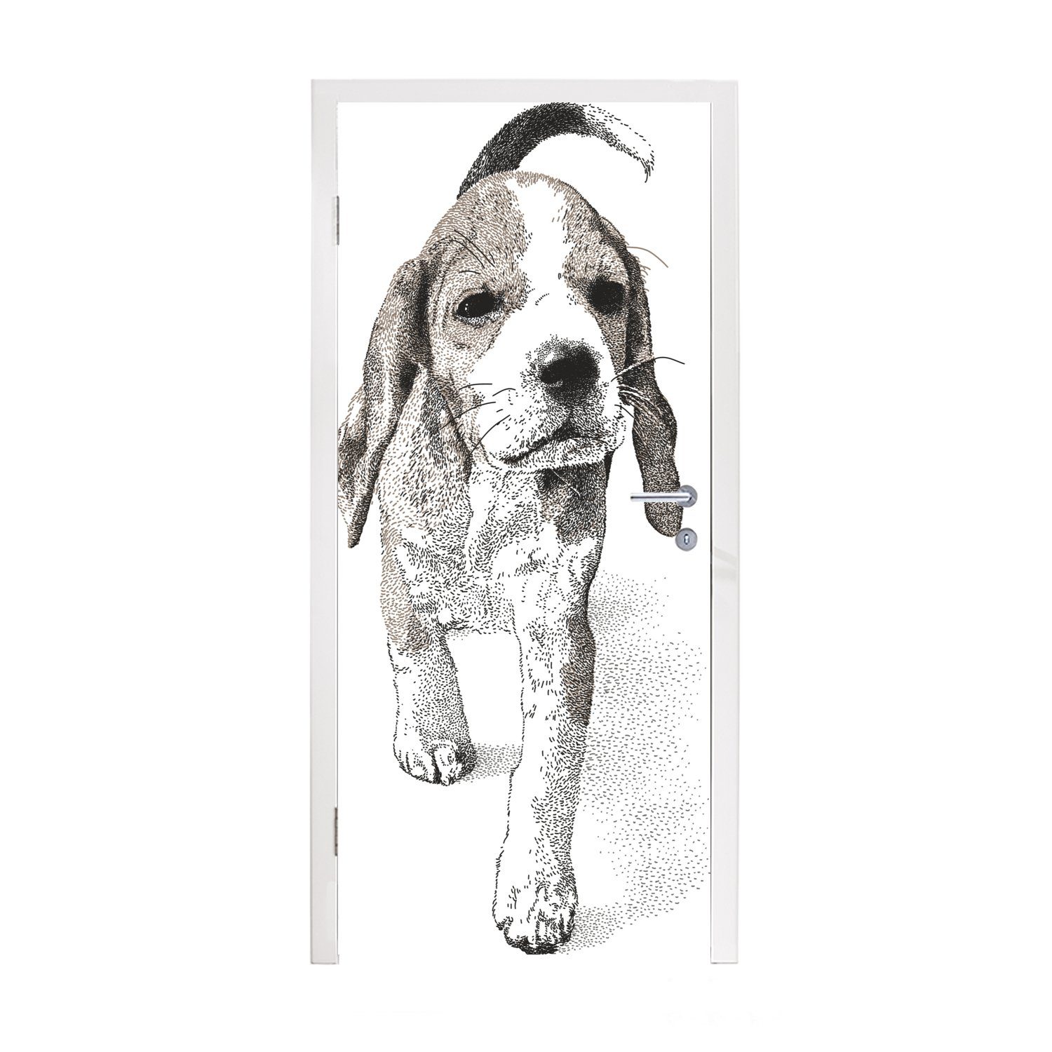 Türtapete 75x205 für (1 cm bedruckt, Türaufkleber, Matt, Fototapete St), Tür, Beagle-Welpen, Eine Illustration eines MuchoWow