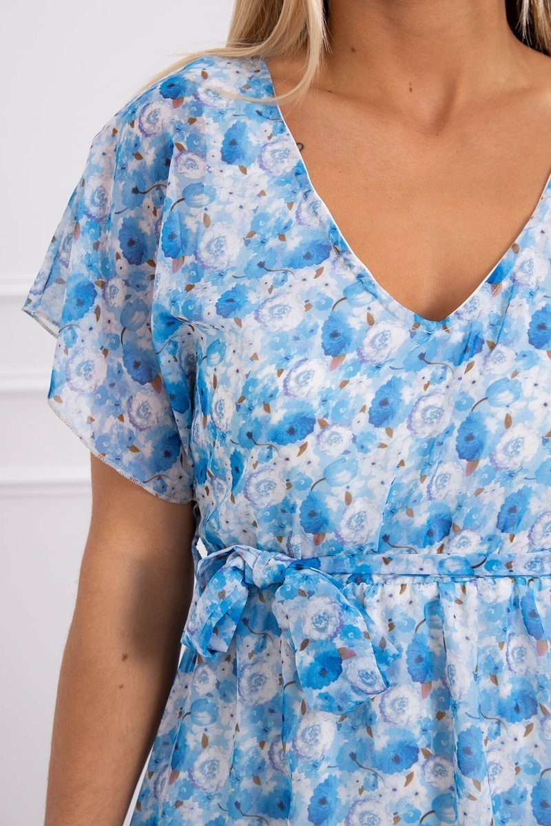 Kesi Druckkleid mit Kesi kurzarm und Muster, floralem (20237-U) Niebieski V-Ausschnitt Kleid Damen