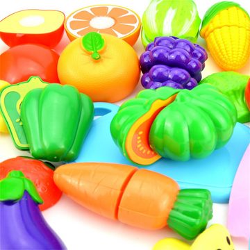Cbei Spiellebensmittel Zubehör für die Spielküche, Kinderküche, Kaufläden Schneidespielzeug, (Obst- und Gemüse Sortiment im Korb Gartengemüse, 27-tlg., Spiel-Lebensmittel Lebensmittel zum Schneiden), aus ABS-Kunststoff, der langlebig und farbenfroh