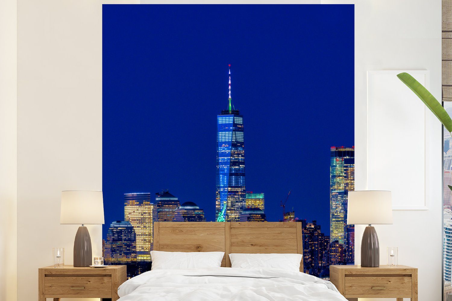 MuchoWow Fototapete Freiheitsstatue mit NY-Skyline, Matt, bedruckt, (3 St), Vliestapete für Wohnzimmer Schlafzimmer Küche, Fototapete