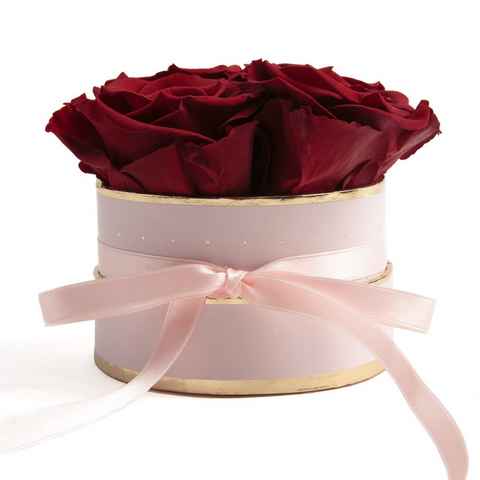 Kunstblume Infinity Rosenbox rosa rund 4 konservierte Rosen Geschenk für Frauen Rose, ROSEMARIE SCHULZ Heidelberg, Höhe 10 cm, echte konservierte Rosen