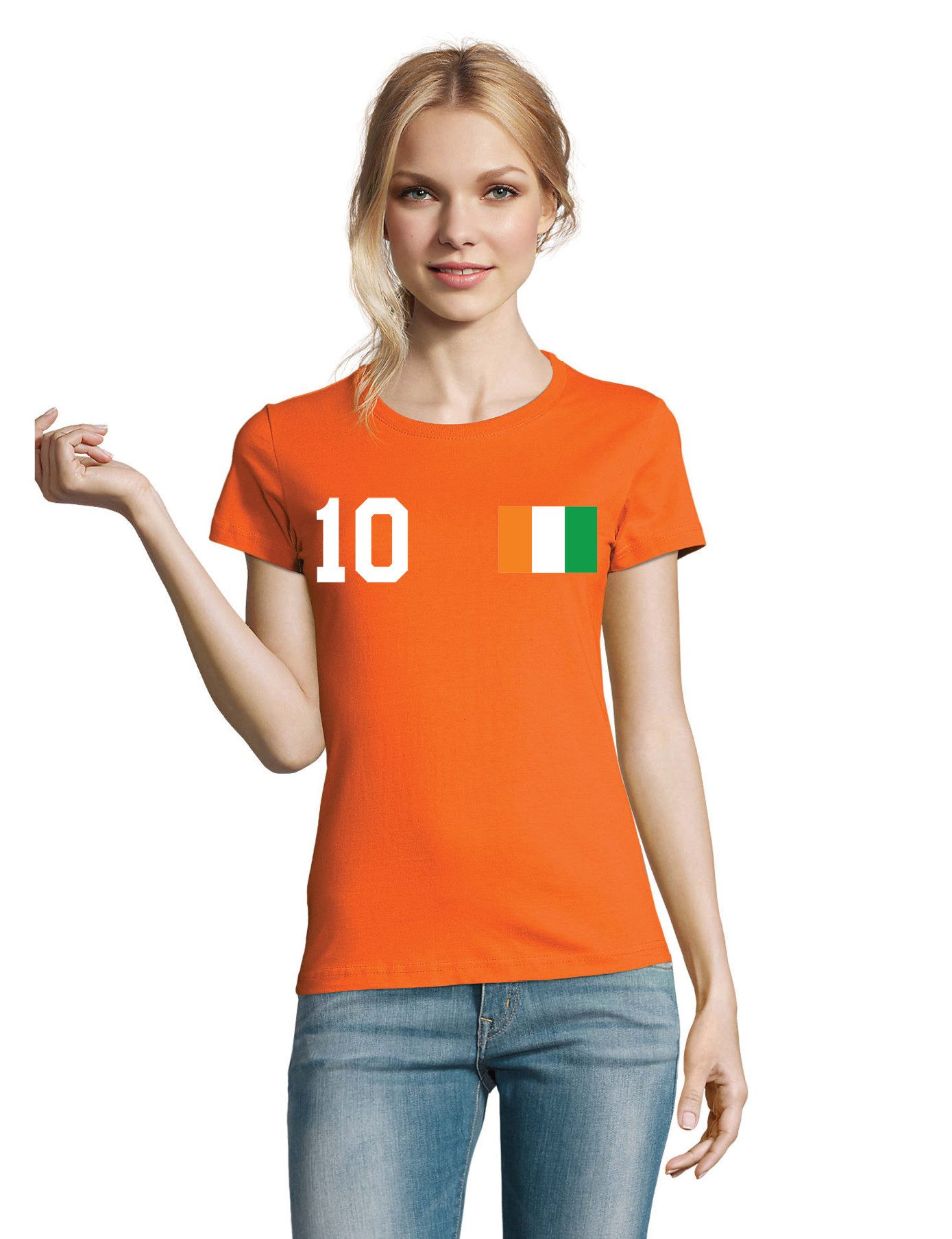 Youth Designz Print-Shirt Elfenbeinküste Damen T-Shirt im Fußball Trikot Look mit modischem Print