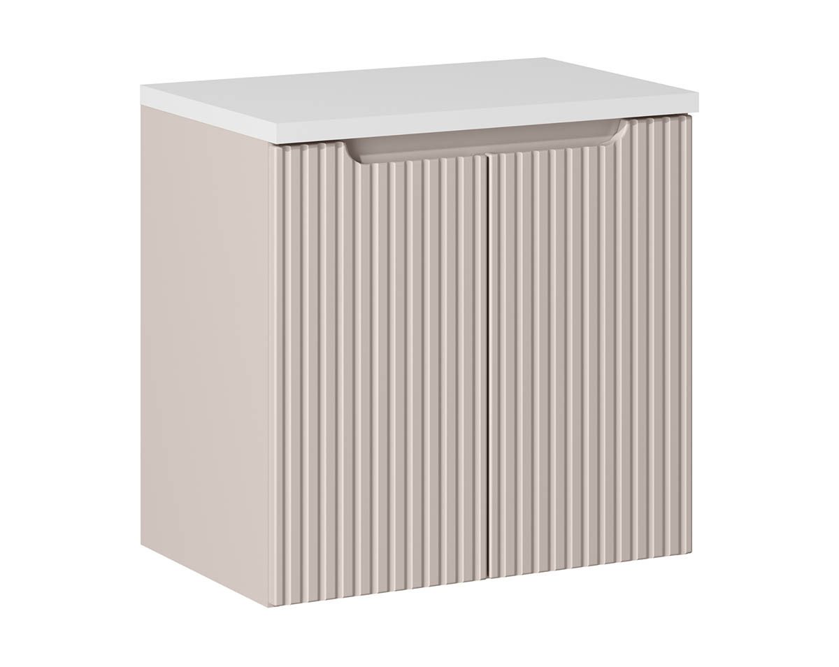Thumbnail - einfachgutemoebel Waschtisch-Set Bad Waschplatz ILUNA Cash 60cm mit Türen, Becken beige, Kaschmir, (Badmöbel Set, 1-St.,...