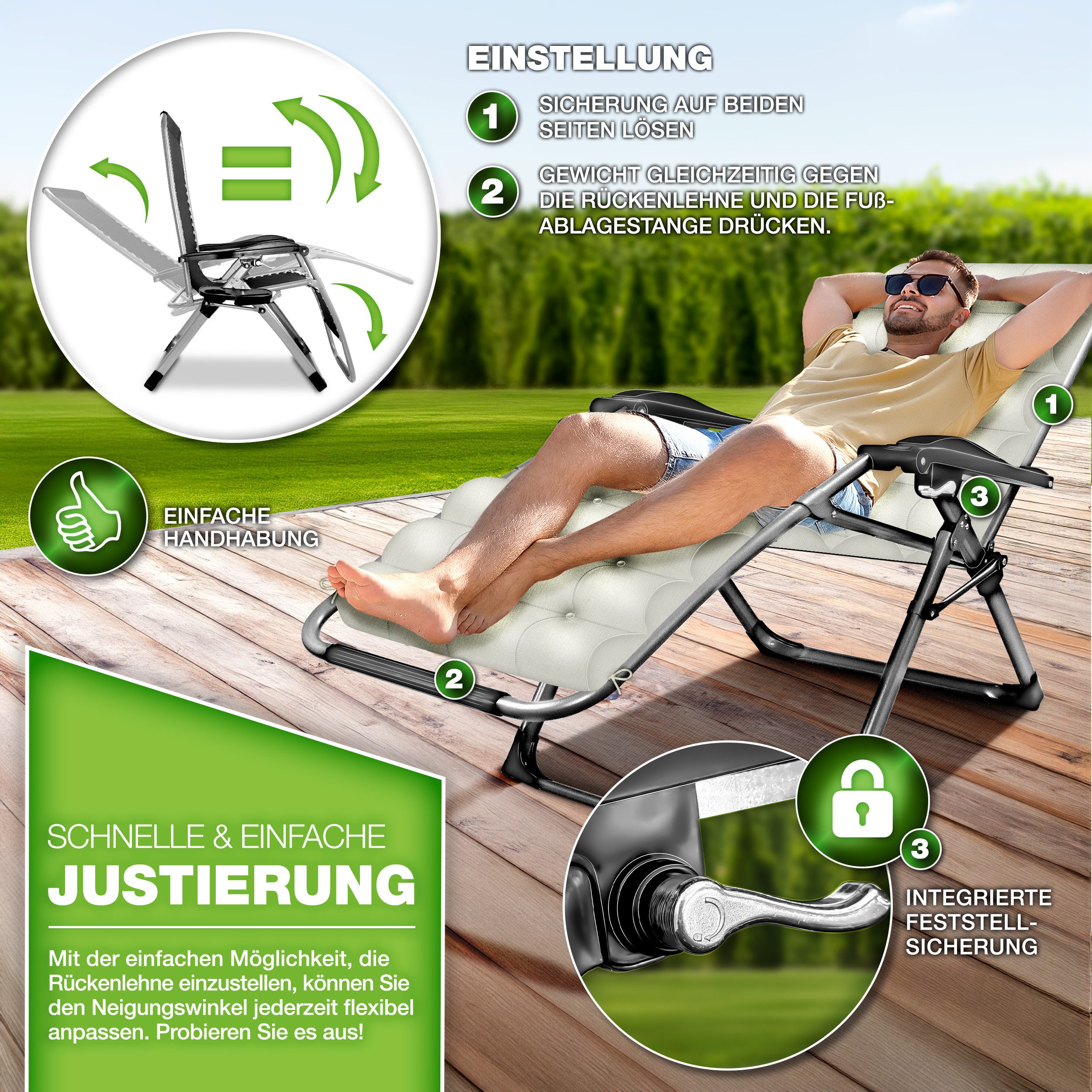 tillvex Gartenliege tillvex® Liegestuhl klappbar bis 200 kg, Sonnenliege wetterfest für, Set