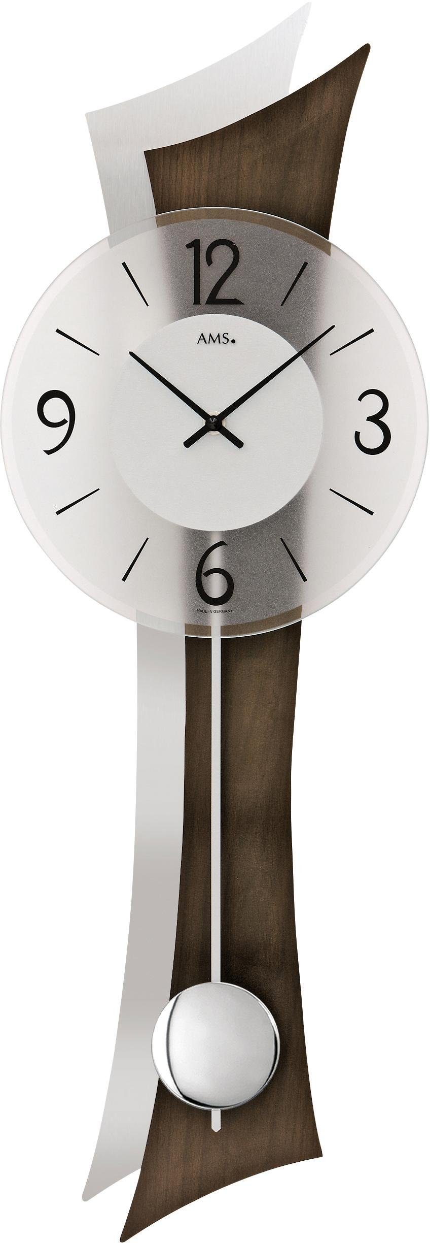 AMS Pendelwanduhr W7425/1 (Quarzuhr, Holz-/Aluminiumgehäuse,Esszimmer,Wohnzimmer,Made in Germany)