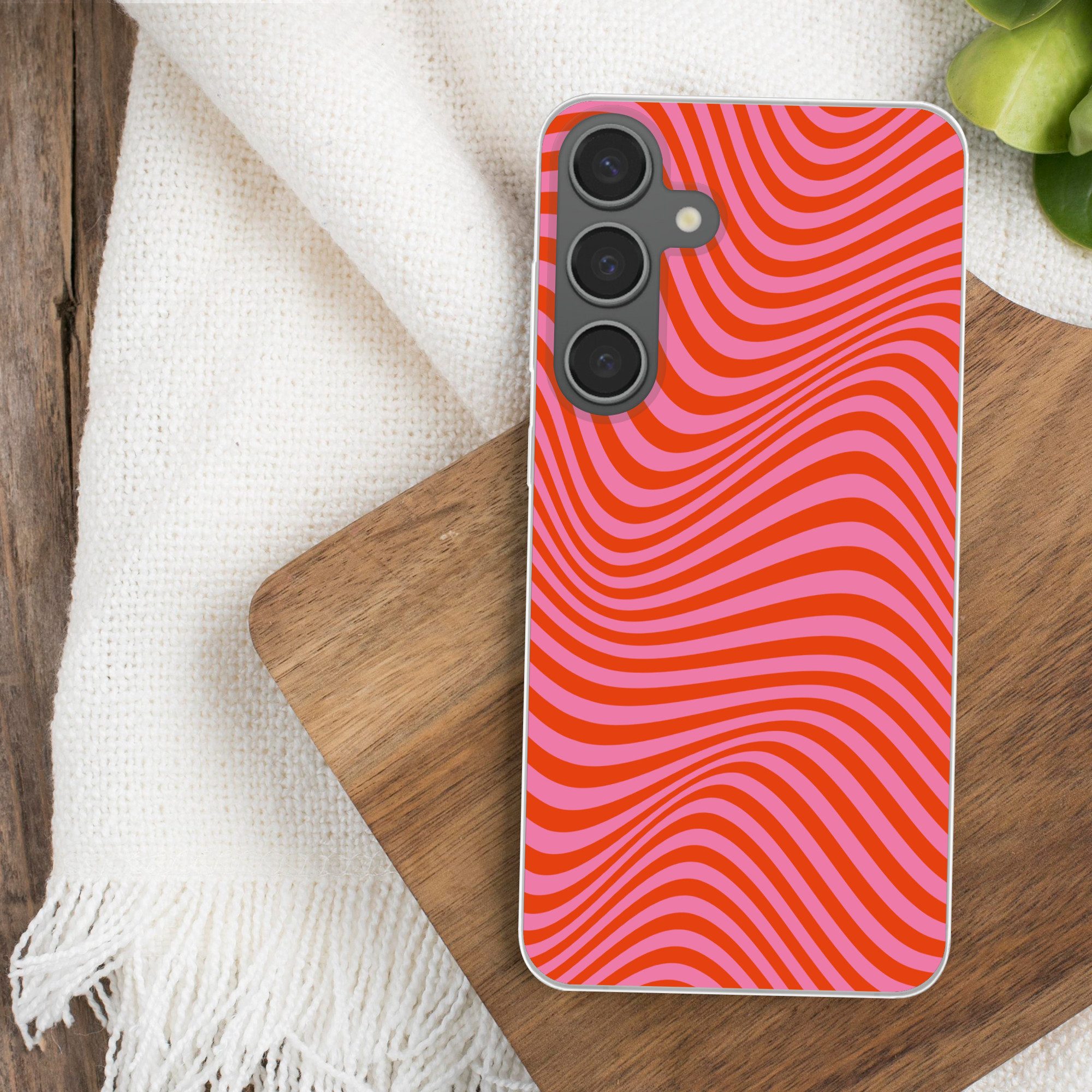 MuchoWow Handyhülle für Samsung Galaxy S24 Plus Wellenförmiges Muster - Rot - Rosa - Linie, Phone Case, Silikon, Schutzhülle Dünn