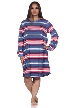 Normann Nachthemd Damen Frottee Nachthemd mit Bündchen in elegantem Streifendesign