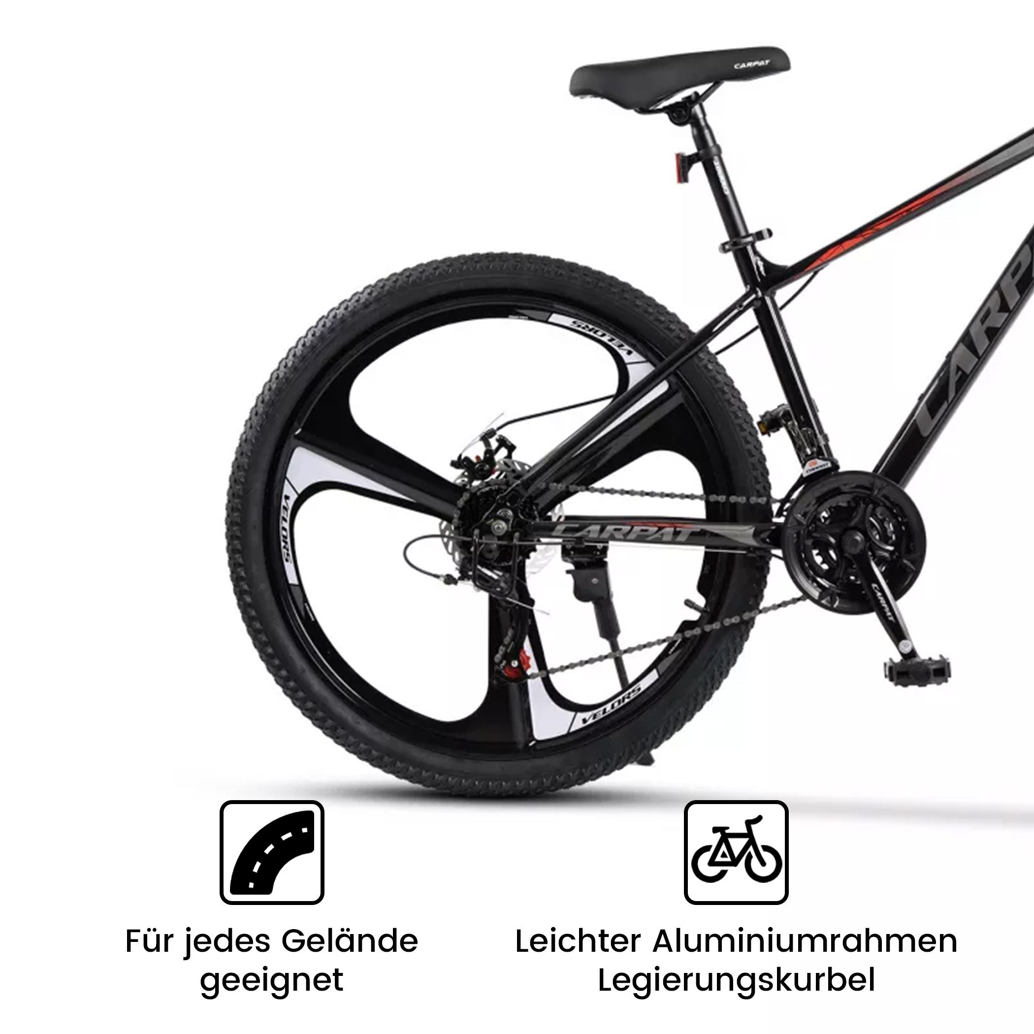 CARPAT SPORT Mountainbike 26 27.5 Zoll Fahrrad für Herren Damen, 21 Gang Shimano Tourney Schaltwerk, Kettenschaltung, (Magnesiumfelgen mit 3 Speichen), Kettenschaltung, Aluminium Rahmen, Jugendfahrrad MTB Hardtail Fahrrad