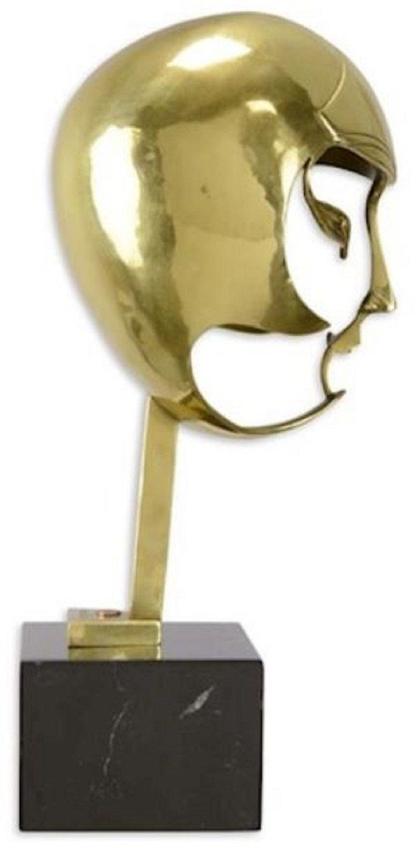 Casa Padrino Dekofigur Designer Bronze Skulptur Kopf 21,4 x 22,4 x H. 47 cm - Deko Figur mit Marmorsockel - Wohnzimmer Deko - Schreibtisch Deko