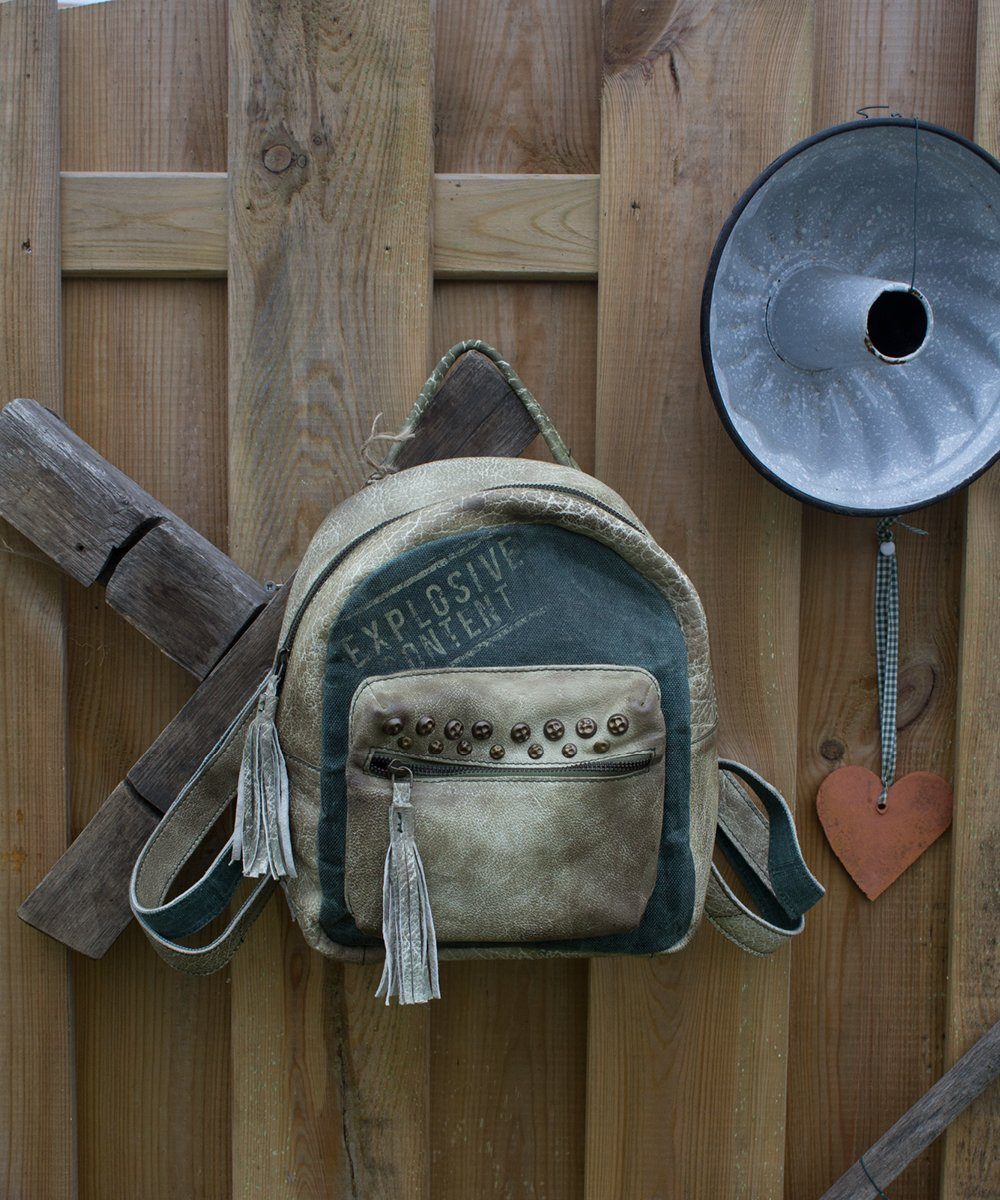 Sunsa Cityrucksack Rucksack, Daypack Canvas Canvas Backpack und wash Stone für Tasche Echtes Ihn, Stone aus Sie/ Schöne Leder & Wash Retro Leder D.grün in Still