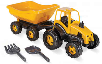 COIL Spielzeug-Traktor Traktor mit Anhänger, Sandspielzeug, Traktor für Kinder, Harke und Schaufel, kippbarer Anhänger