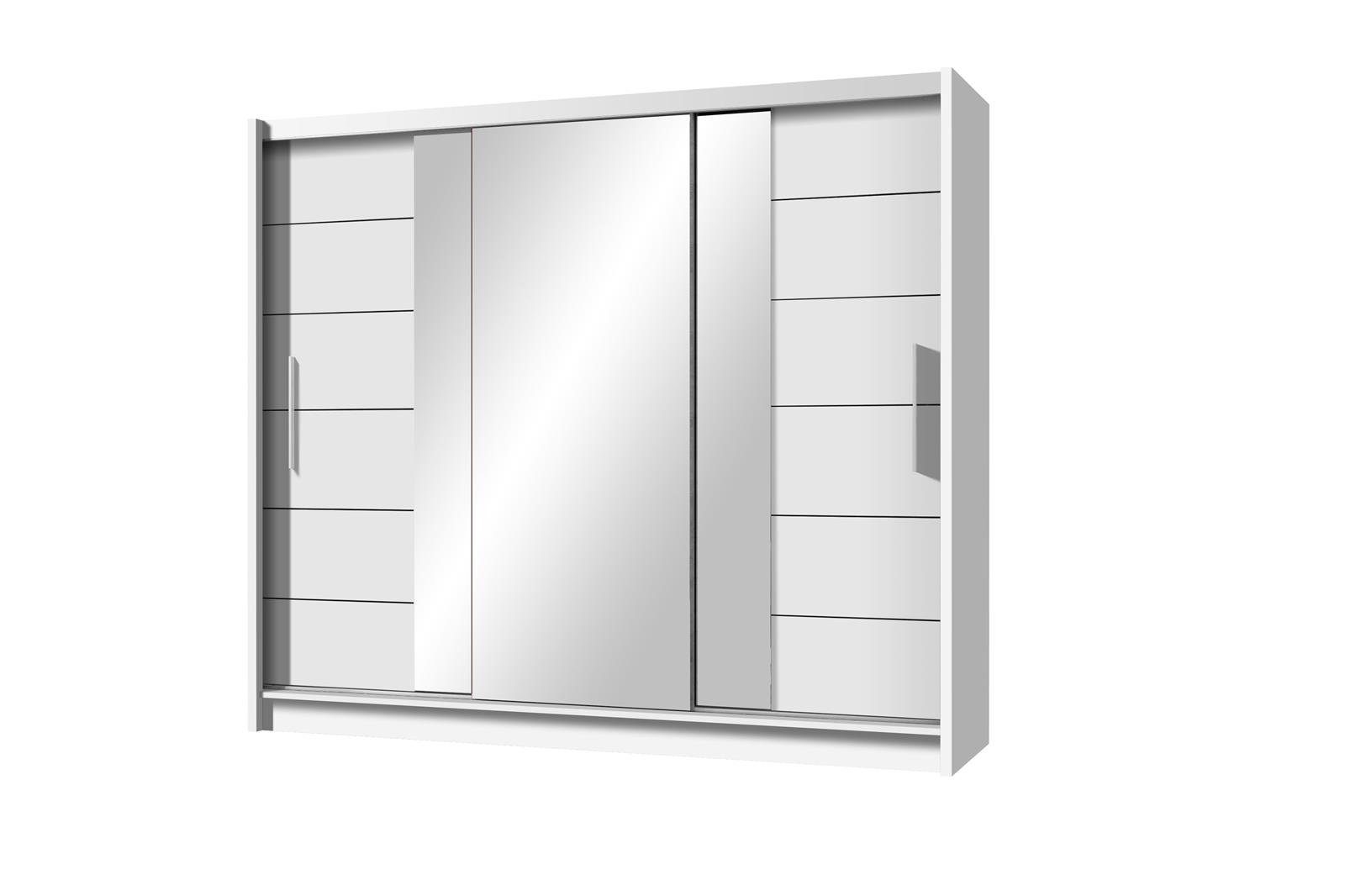 Schubladen, Sideboard Spiegel Beautysofa Schrank II Schiebtürenschrank LIZBONA mit weiß Kleiderschrank mit Kleiderschrank 3-türig