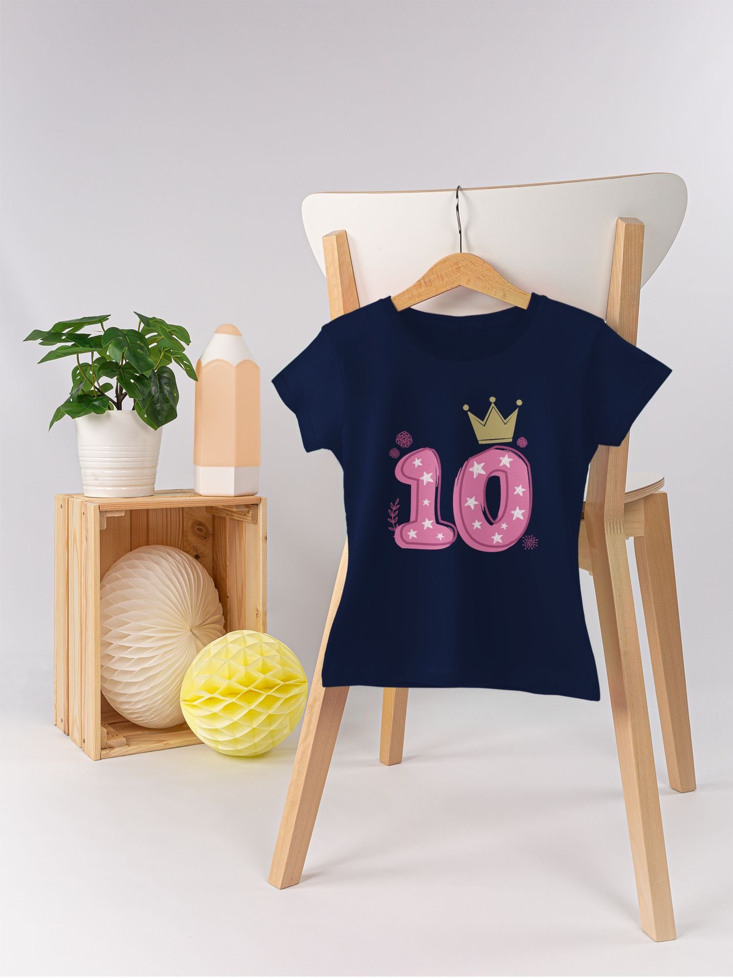 10. Sterne T-Shirt Krone Shirtracer Dunkelblau Mädchen Geburtstag Zehnter 1