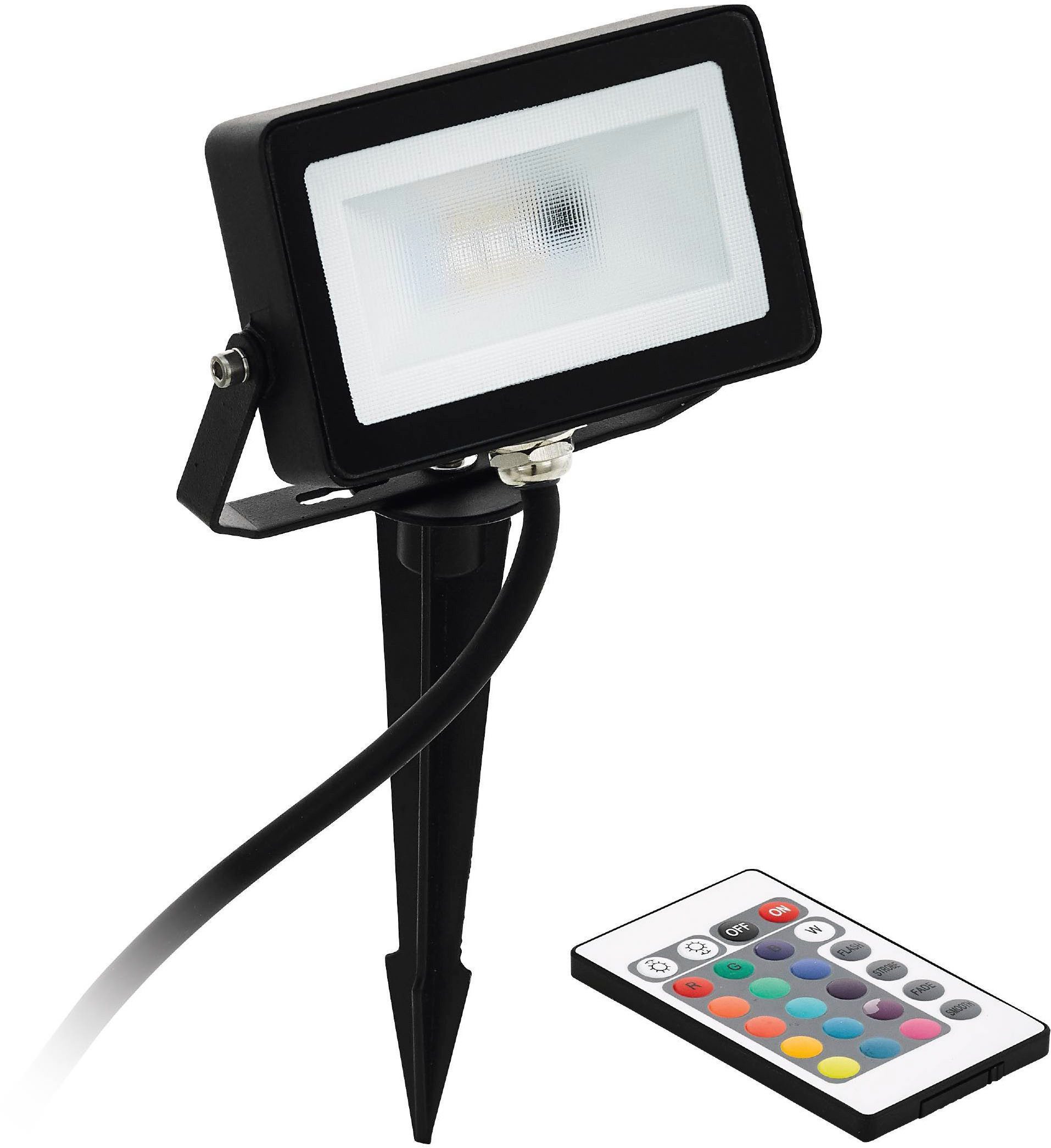EGLO LED Wandstrahler Faedo 4 Außenlampe, Außen-Strahler, Gartenbeleuchtung, Erdspieß, IP44, LED fest integriert, Warmweiß, RGB, Stehleuchte - L13 x H9 x AL2,5 cm - schwarz - 10W inkl.