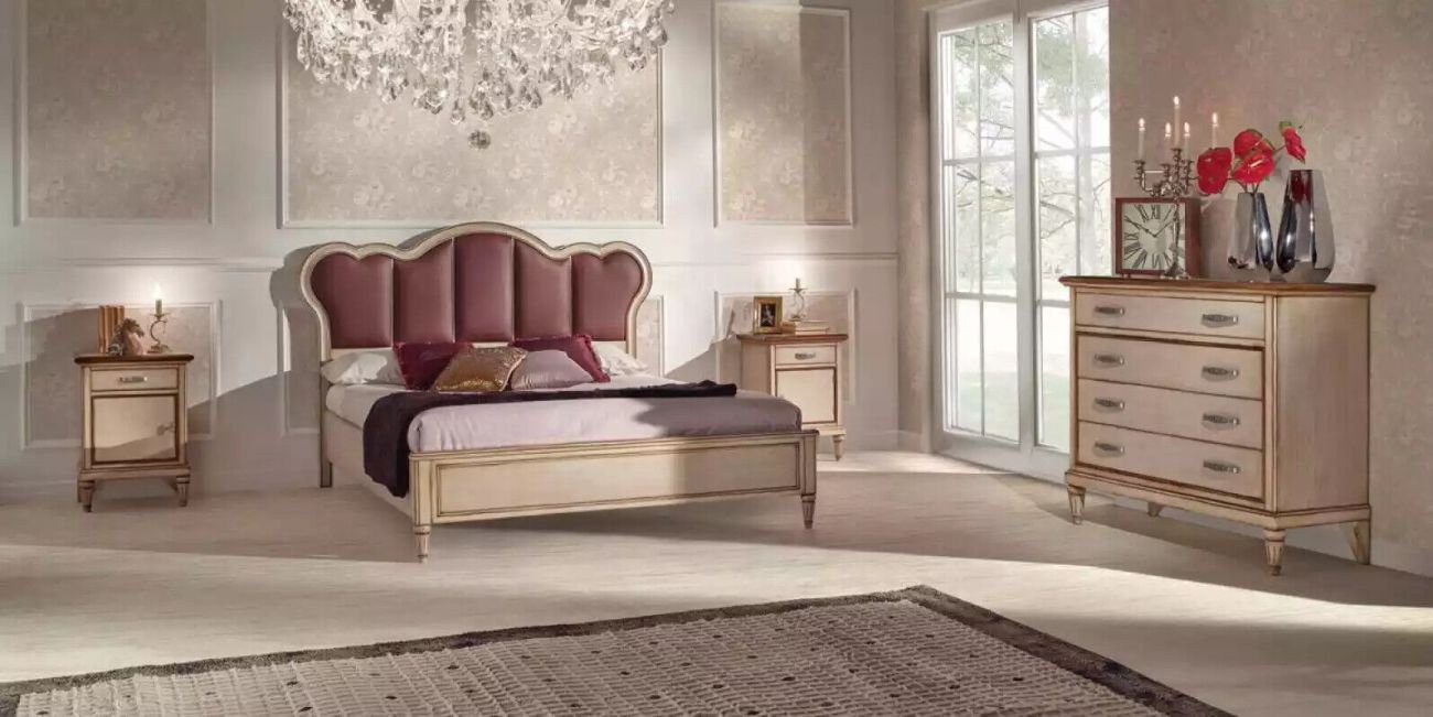 Luxus Komplett Bett Nachttische (3-St., Schlafzimmer 1x 2x Set Bett Modern + Made Designer, Schlafzimmer-Set in Italy Nachttische), JVmoebel