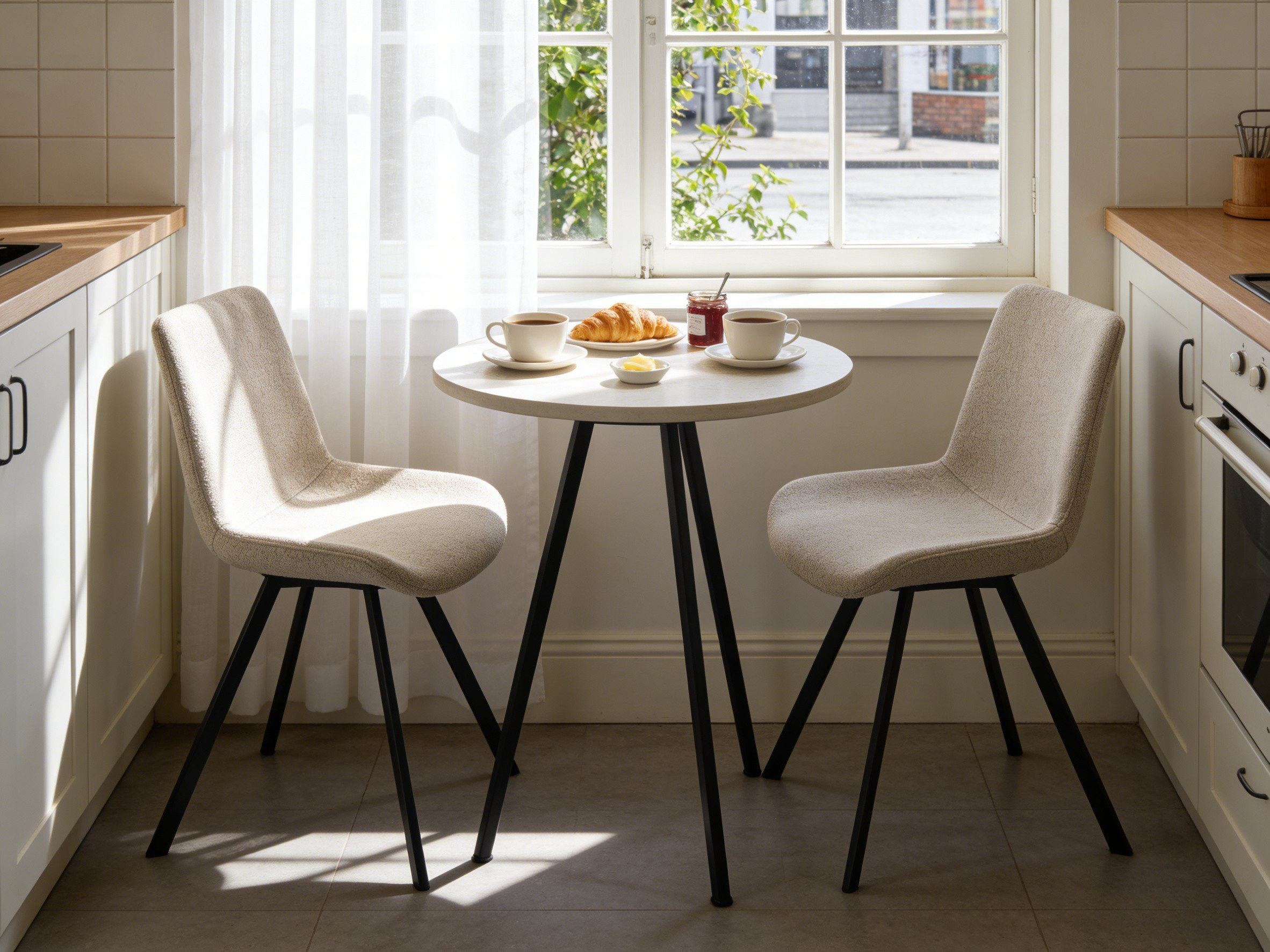 NJLyuhome Polsterstuhl 2er Set Moderner Stoffstuhl mit schwarzen Metallbeinen (2 St), Komfortabler Esszimmerstuhl mit ergonomischer Form