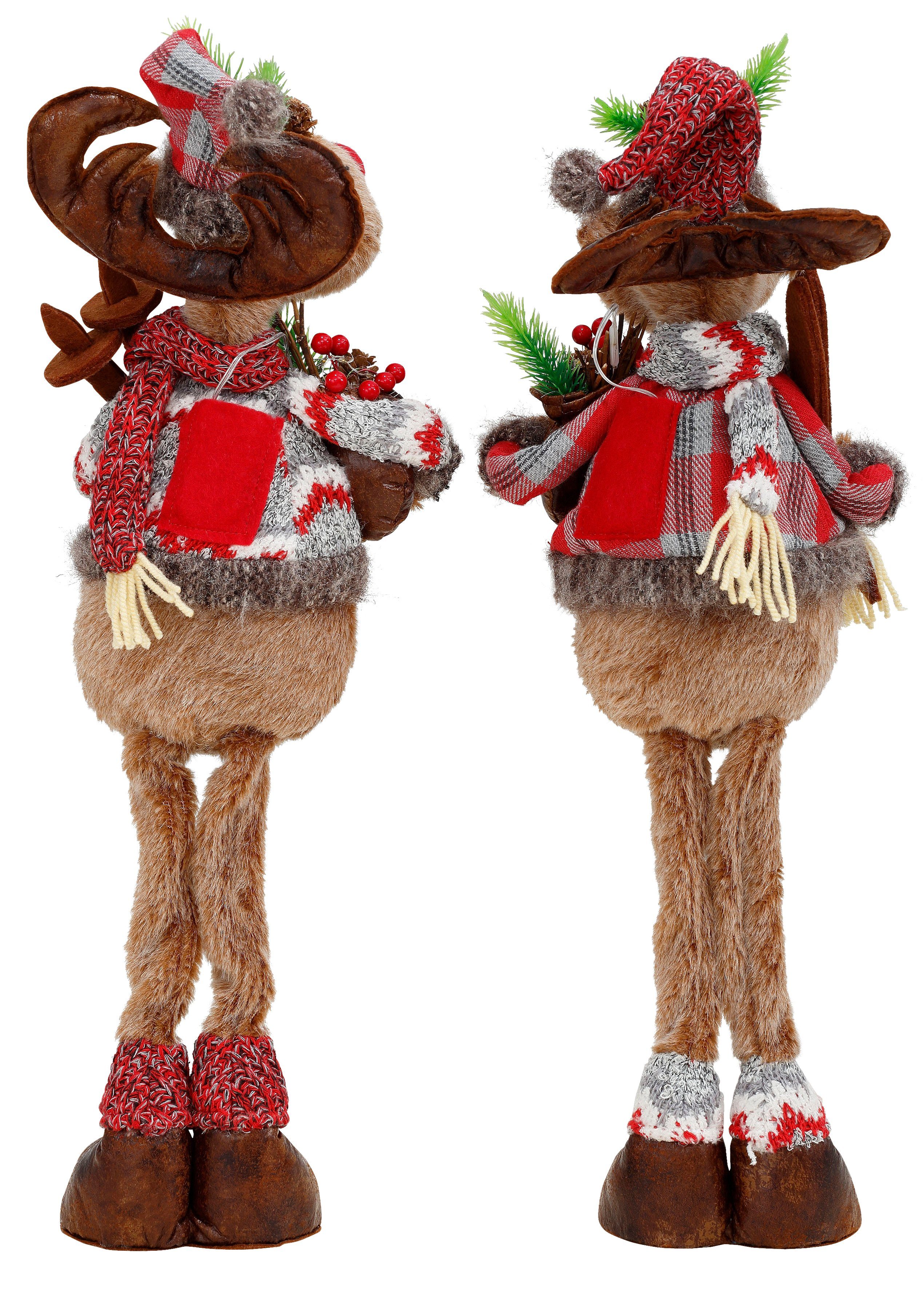 BONETTI LED Dekofigur Weihnachtsdeko, LED fest integriert, Warmweiß, Rentiere mit Skiern in der Hand, 2er Set – Bild 3 von 5