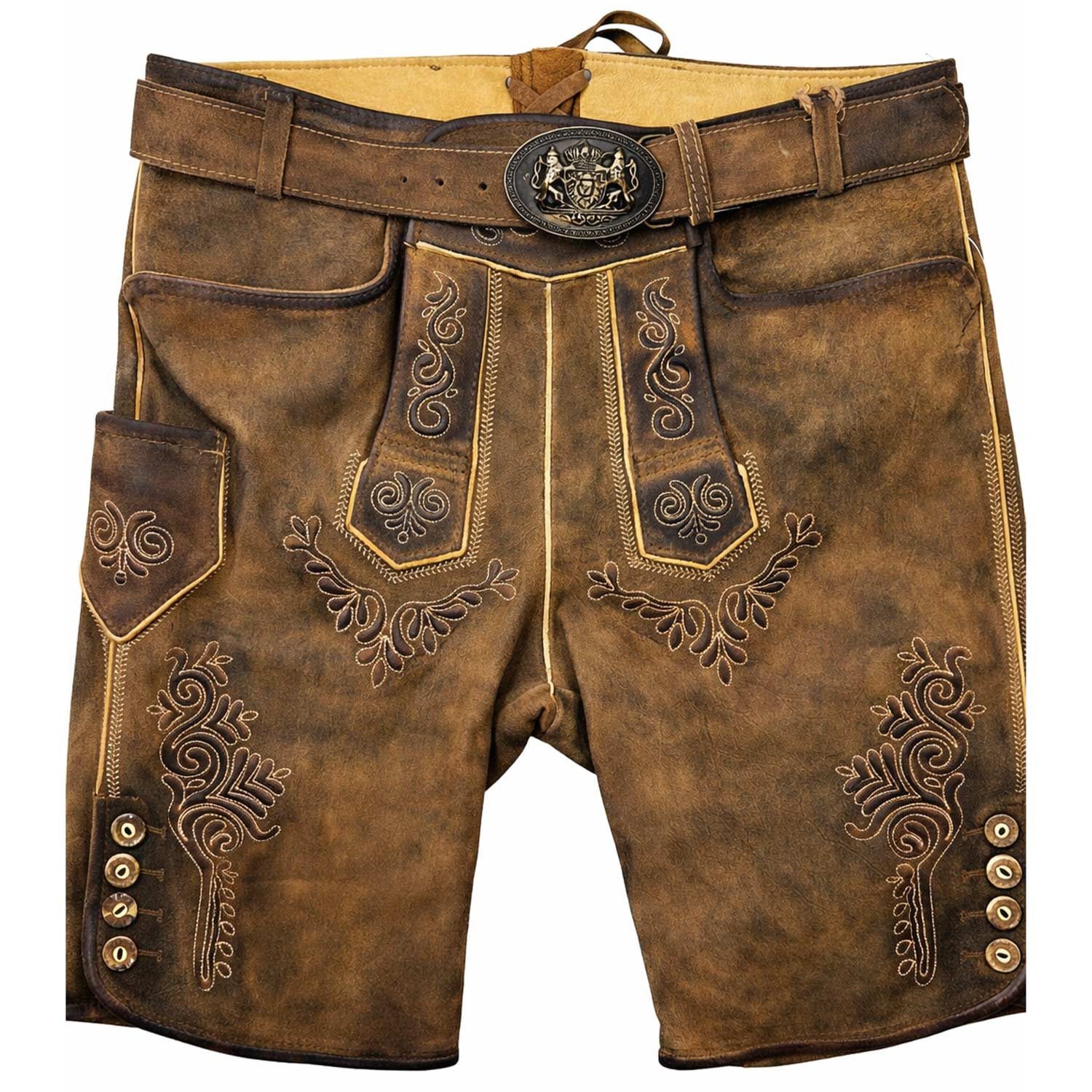 Maddox Trachtenlederhose Kurze Lederhose 'Rolli' mit Gürtel, Antik Zirbe