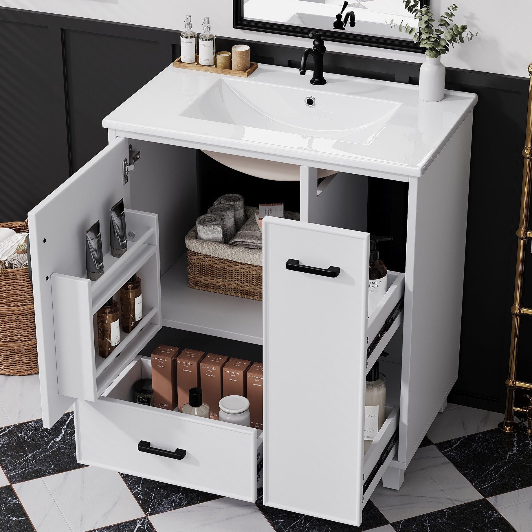 Waschbecken Waschbeckenunterschrank Waschtisch Badmöbel Badkommode Weiß