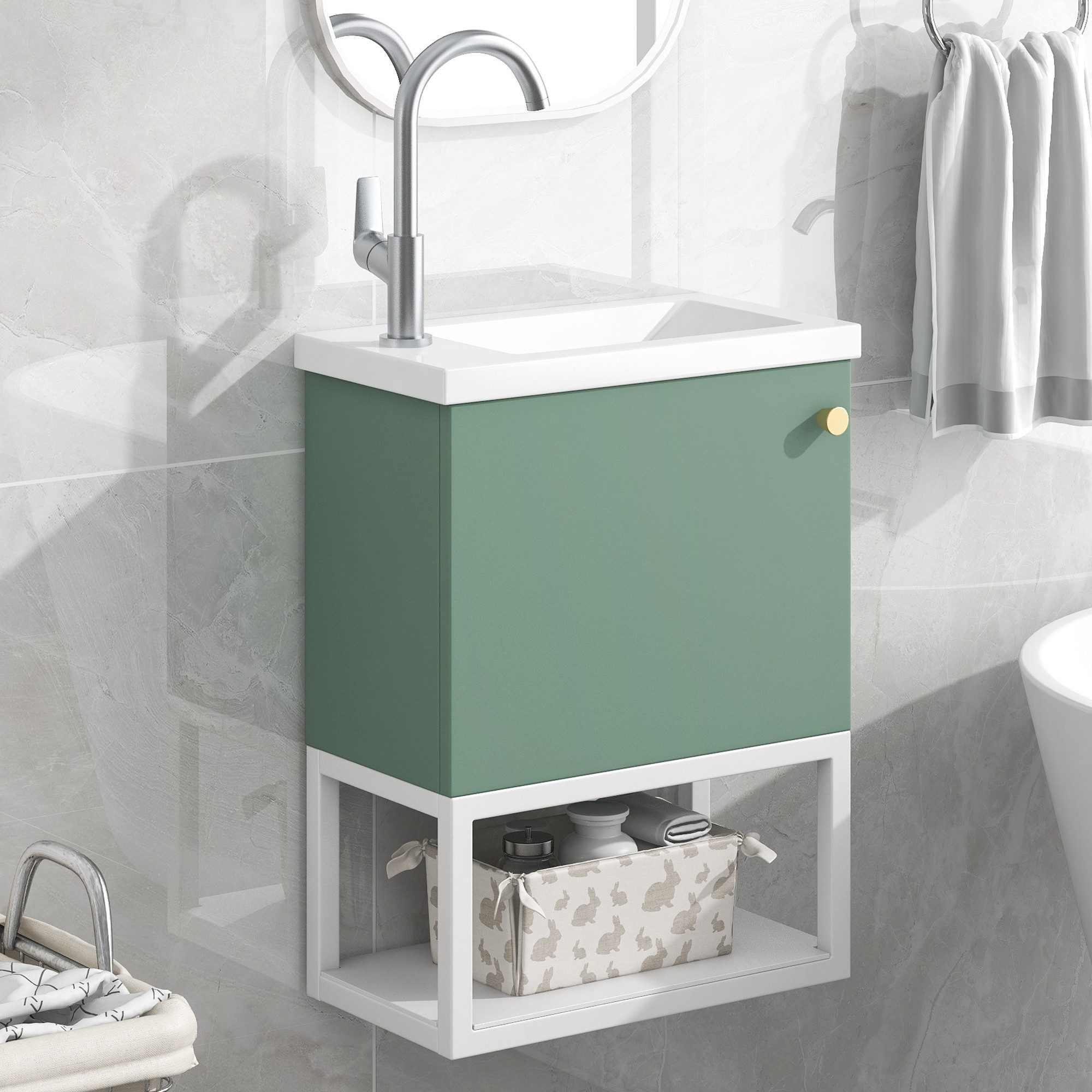HT Waschbeckenunterschrank Waschbecken mit Unterschrank, Kleines Gäste WC Möbel, 39x21x50cm