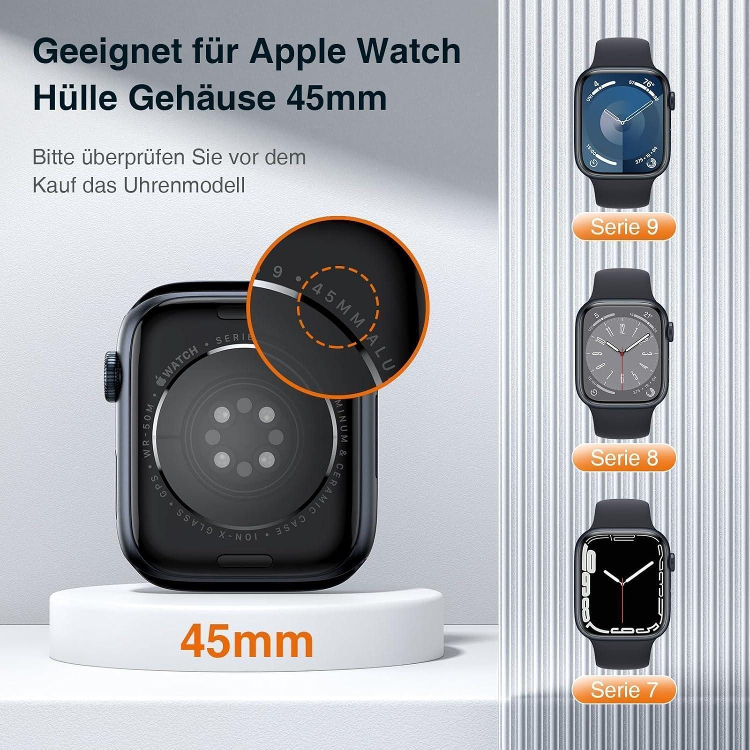 LuxusKollektion Smartwatch-Hülle Schutzhülle für Apple Watch 9/8/7 45mm Schwarz
