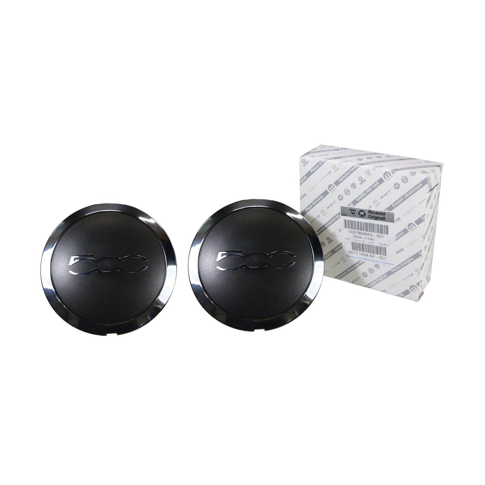 FIAT Колпаки Original 2x Концентраторыdeckel Felgendeckel Alufelge 51884863, (Farbe: Schwarz Chrom)