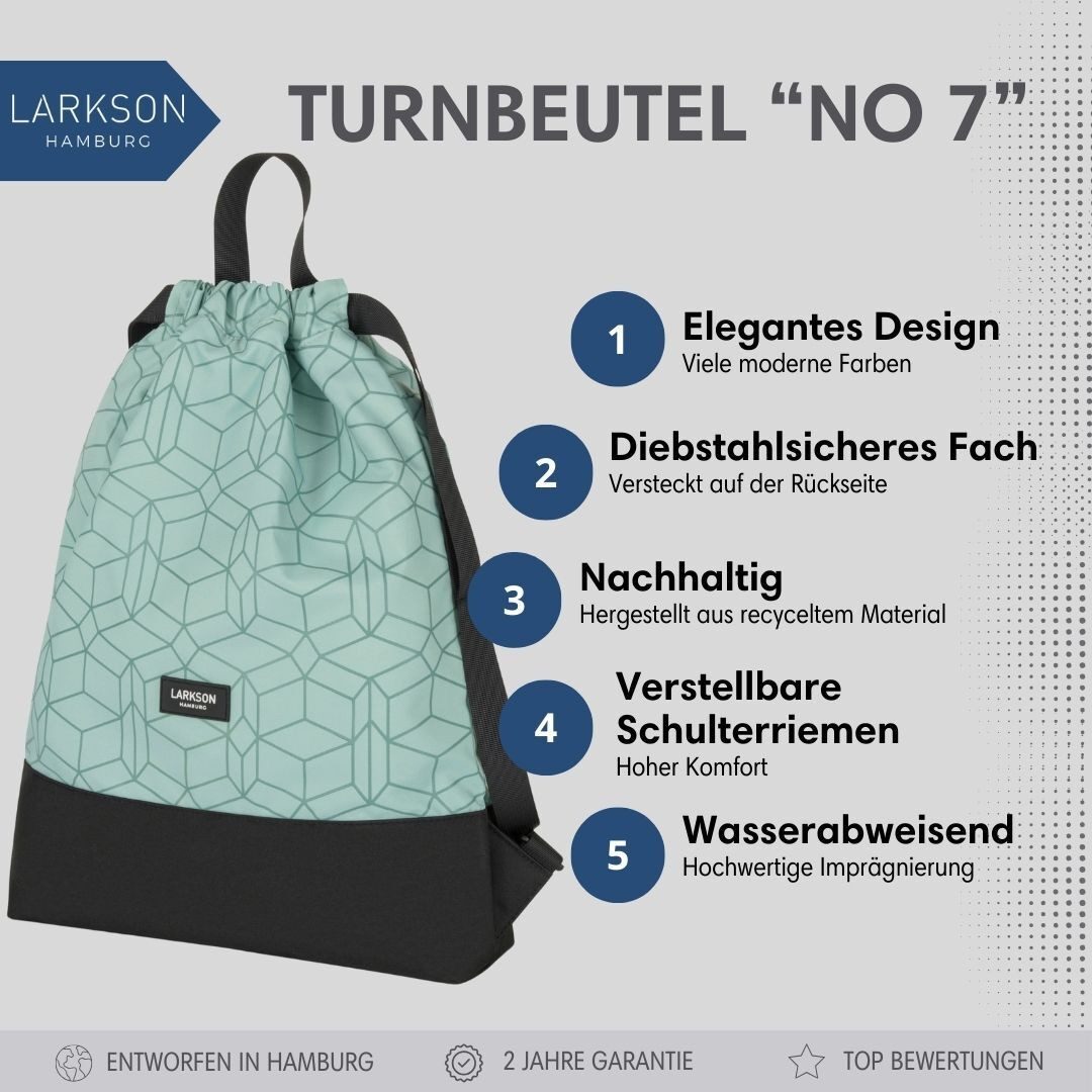 LARKSON Turnbeutel No 7 Turnbeutel Damen Herren (1-tlg), Sporttasche, Anti Diebstahl Seitentasche, Wasserabweisend