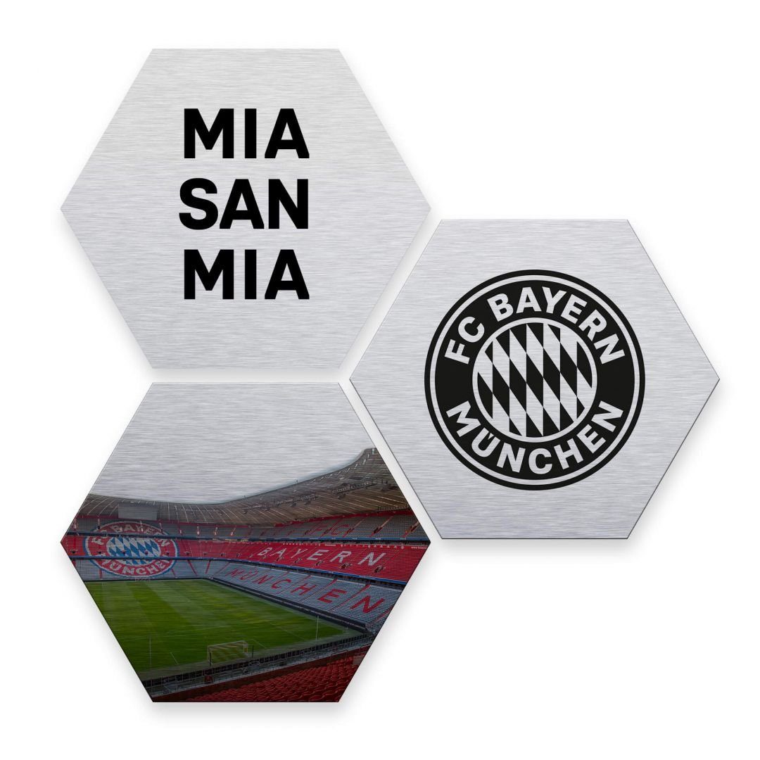 München Set Deko, Metall München Wanddeko 3er Gemälde Bayern Hexagon Wandschild FC Fußball Kinderzimmer FC Bayern