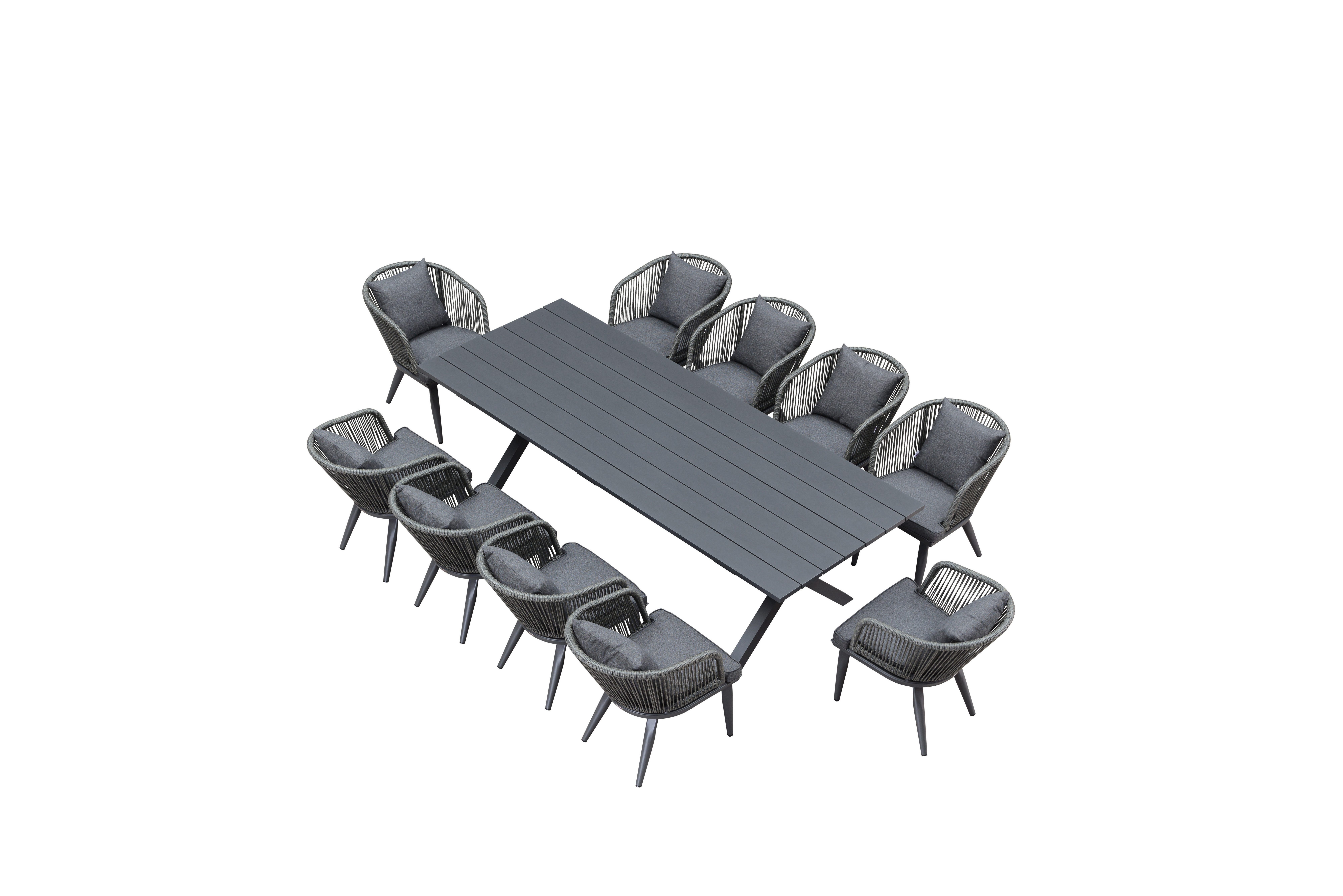 PURPLE LEAF Garten-Essgruppe PE-Rattan mit Aluminiumrahmen, witterungsbeständig, (Set, 1 Tisch, 10 Stuhle), mit Kissen und Rückenlehne