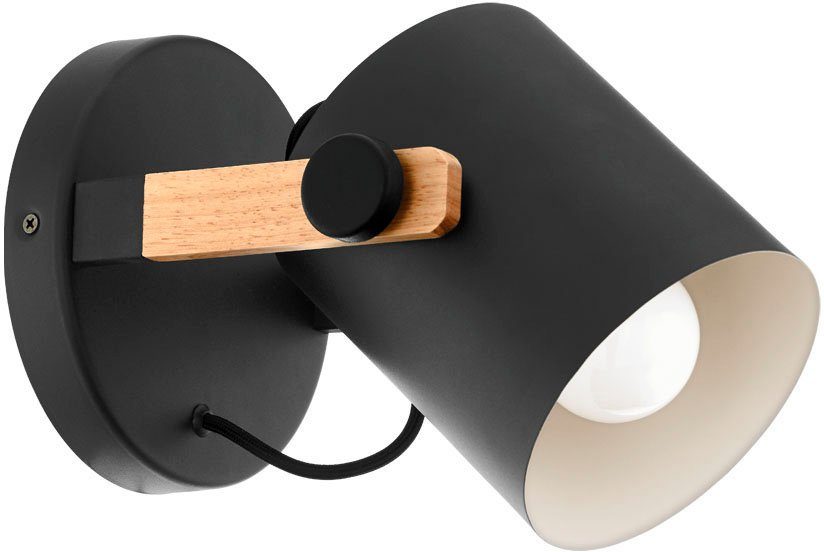EGLO Wandleuchte HORNWOOD, ohne Leuchtmittel, Vintage Wandleuchte Industrial Design, Retro Lampe Stahl, Holz, E27