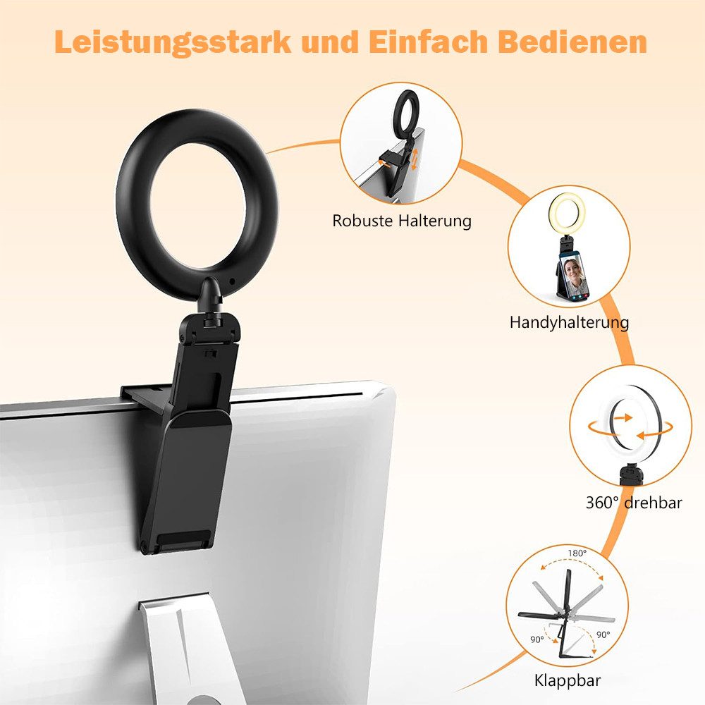 TUWENA Ringlicht Ringlicht LED Videolicht, 5” Streaming Licht mit Stativ & Handyhalter, 60 LED für Selfie Videokonferenz Streaming Make-up Vlog YouTube TikTok