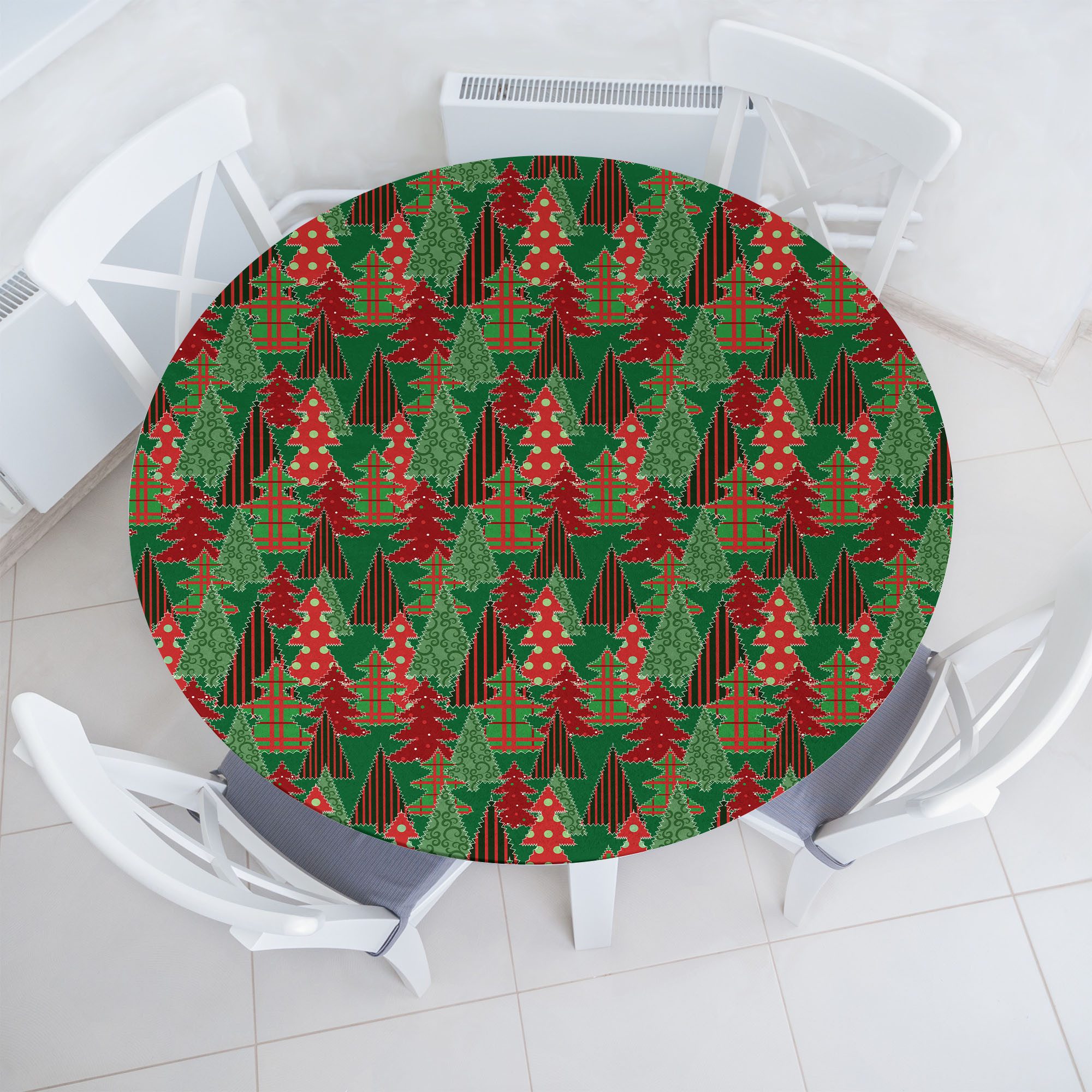 Abakuhaus Tischdecke Rundum-elastische Stofftischdecke, Weihnachten Baum Pines Swirl Dot