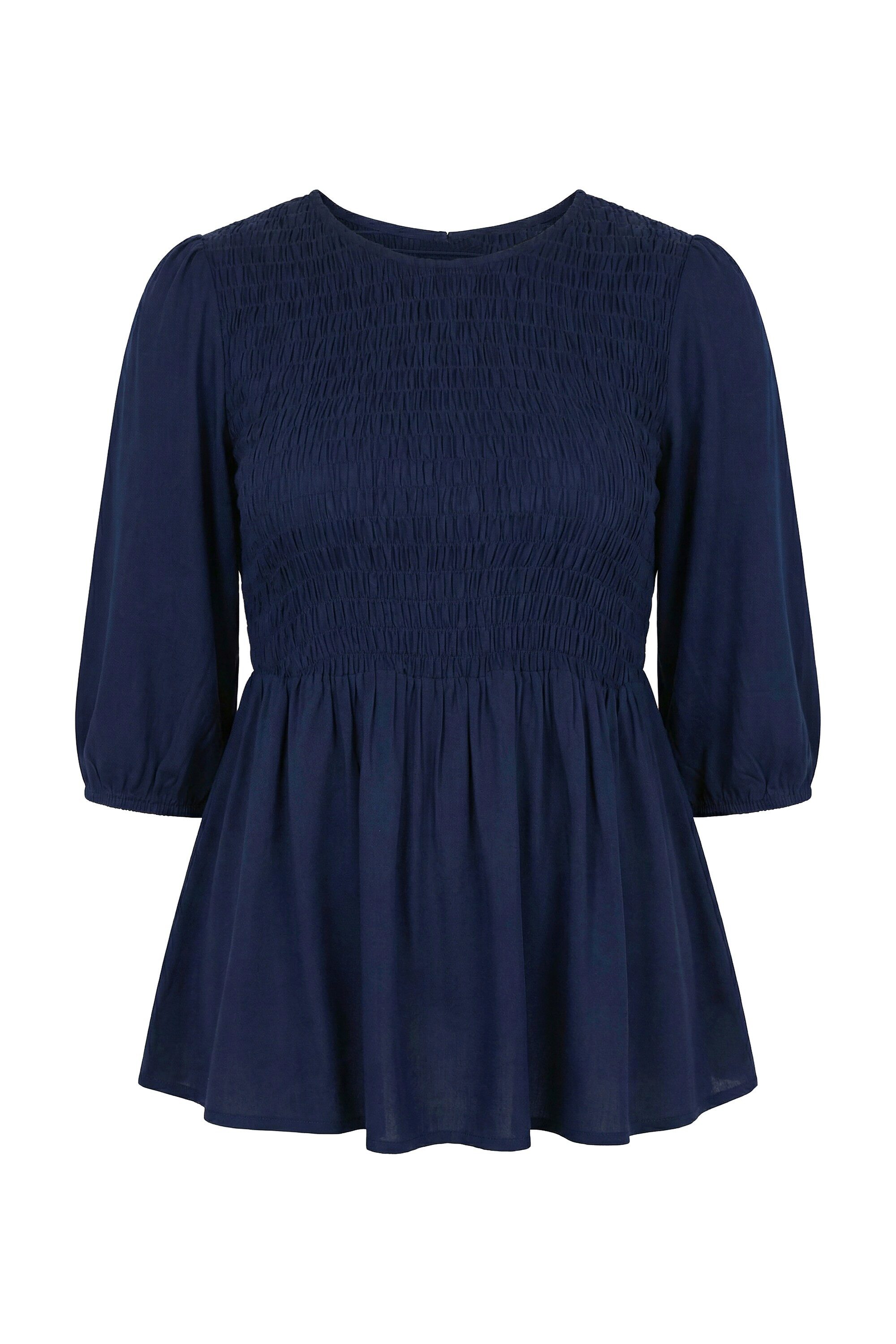 Angel of Style Longbluse Bluse A-Linie Smok-Büste 3/4-Ärmel Volant