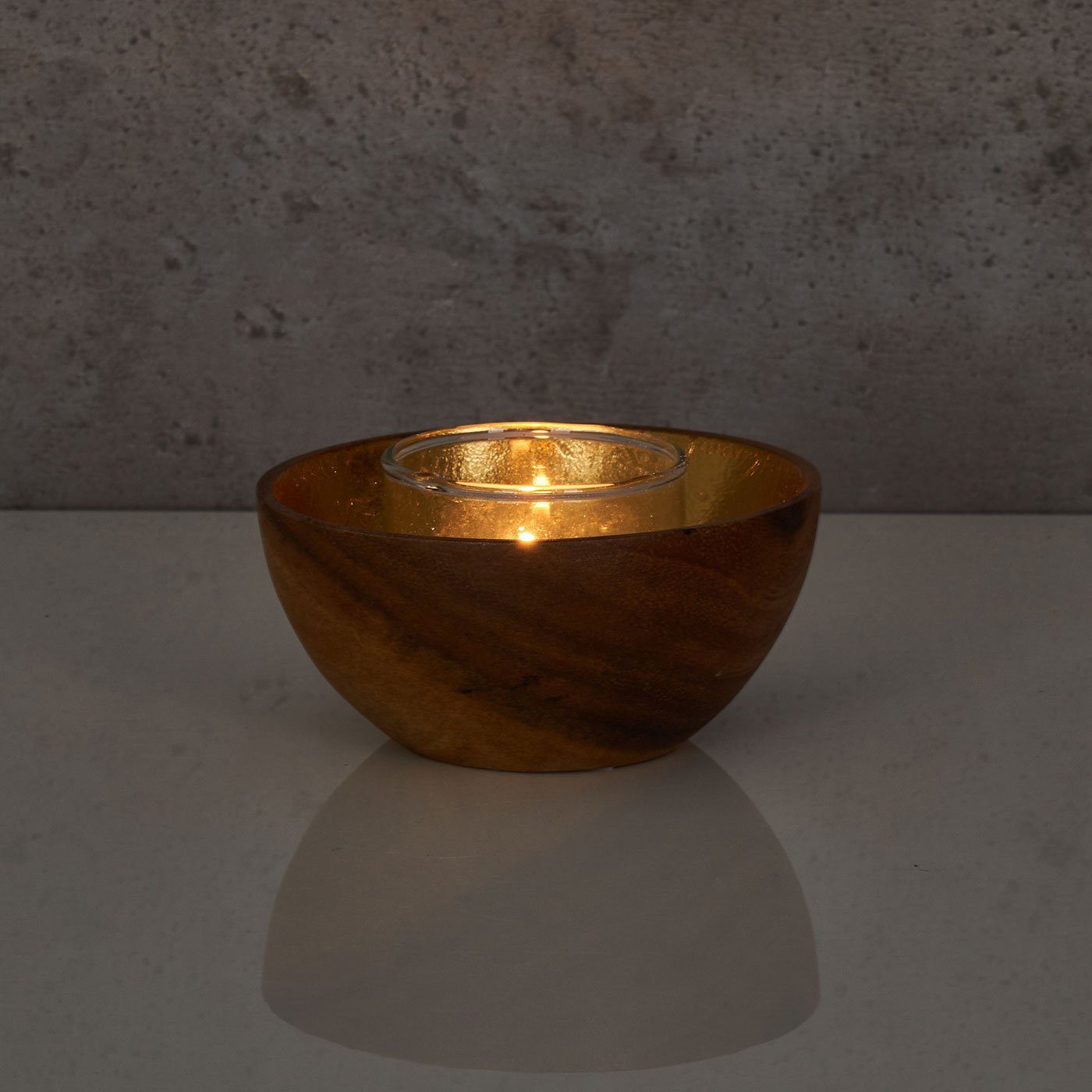 Levandeo® Teelichthalter, Akazie Windlicht Holzschale Gold 10cm Kerze Teelichthalter Braun