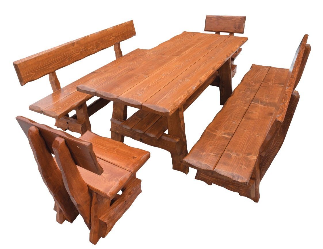 JVmoebel Esszimmer-Set, Gartenmöbel 5tlg. Set Tisch Bank Stühle Gartentisch Holztisch Vollholz Terrasse