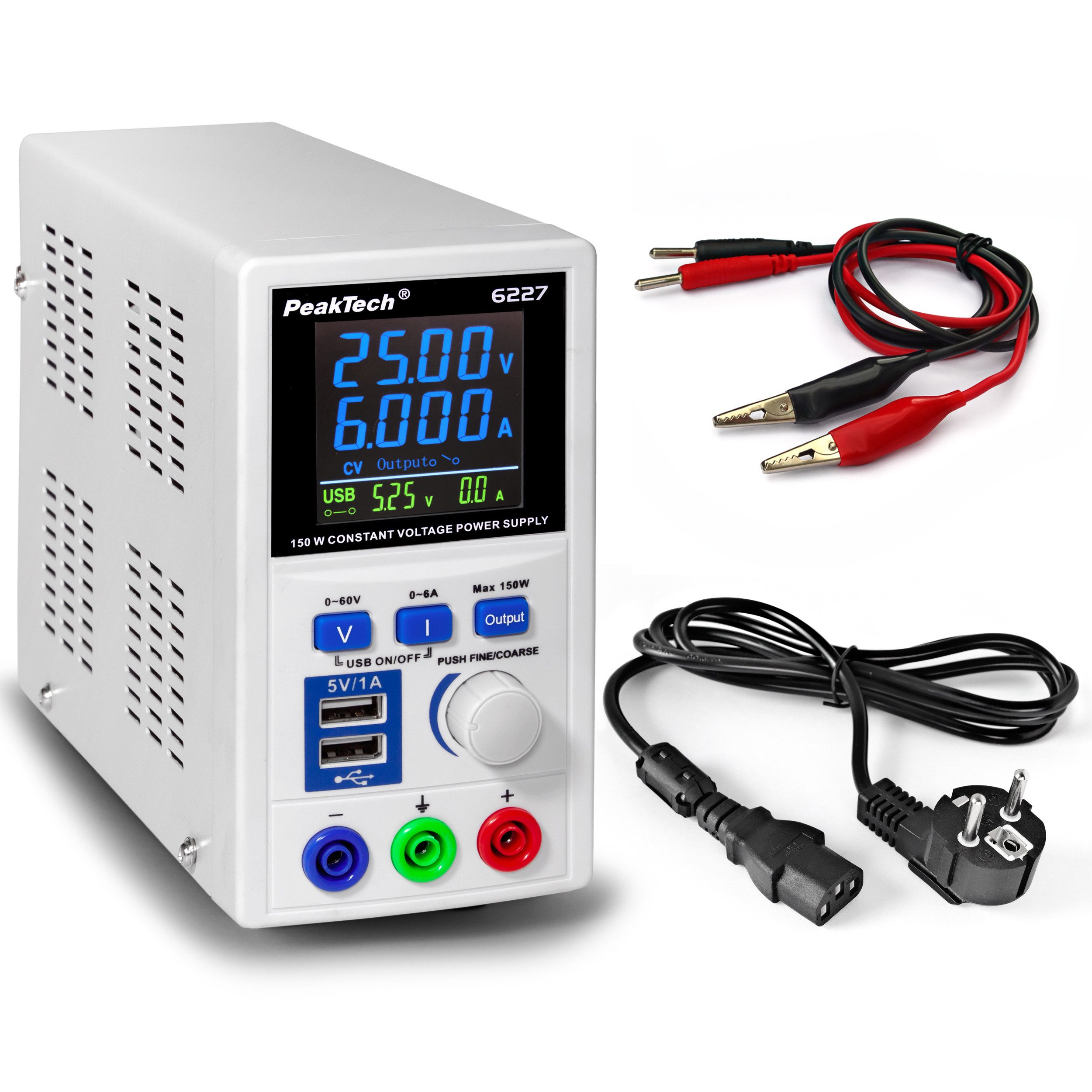 PeakTech P 6227: DC Schaltnetzgerät, 0-60V, 0-6A, 150W max Netzteil