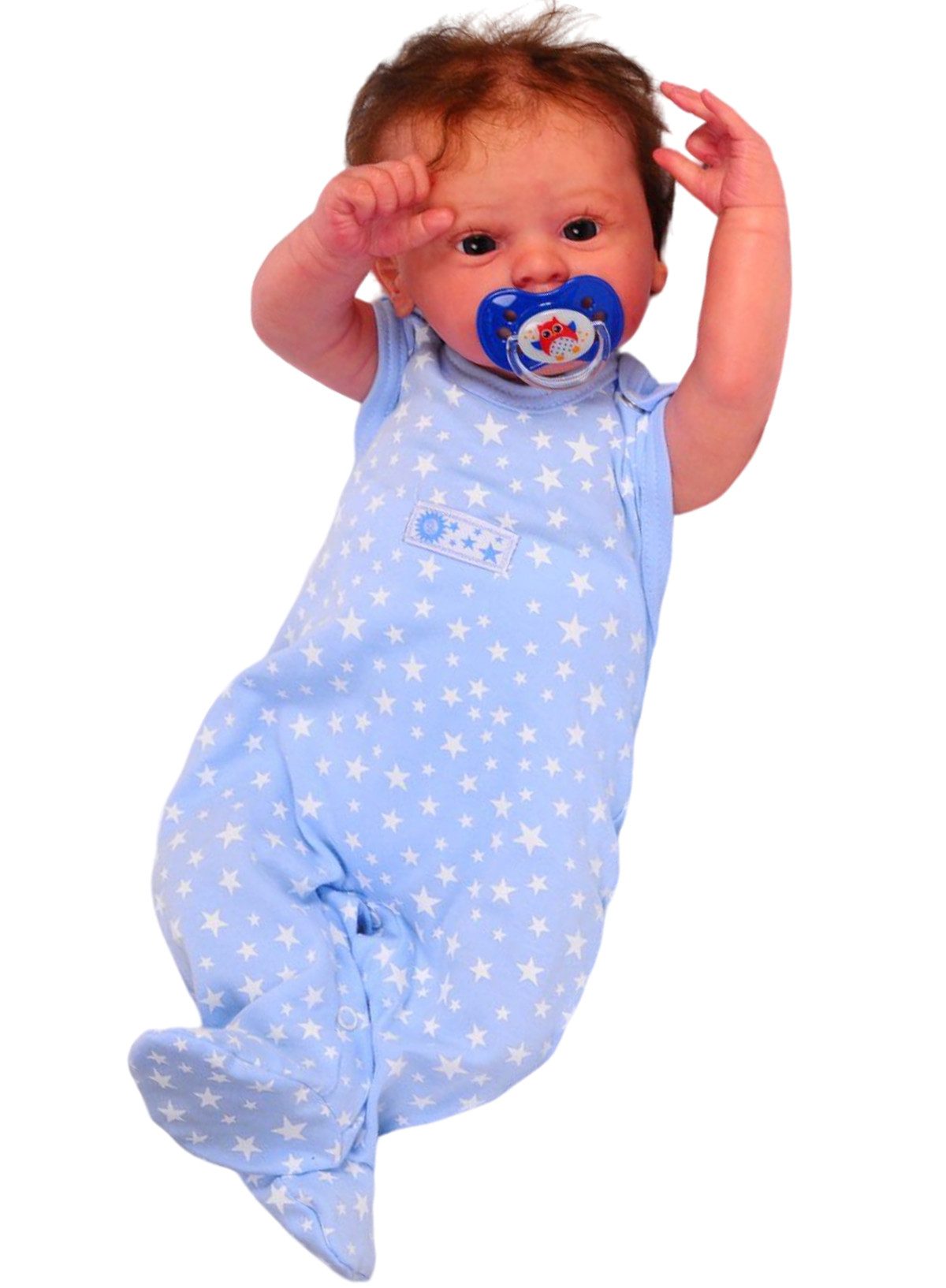 La Bortini Strampler Baby Stramplerhose ärmellos in Blau mit Sternchen aus reiner Baumwolle, 44 50 56 62 68 74 80 86