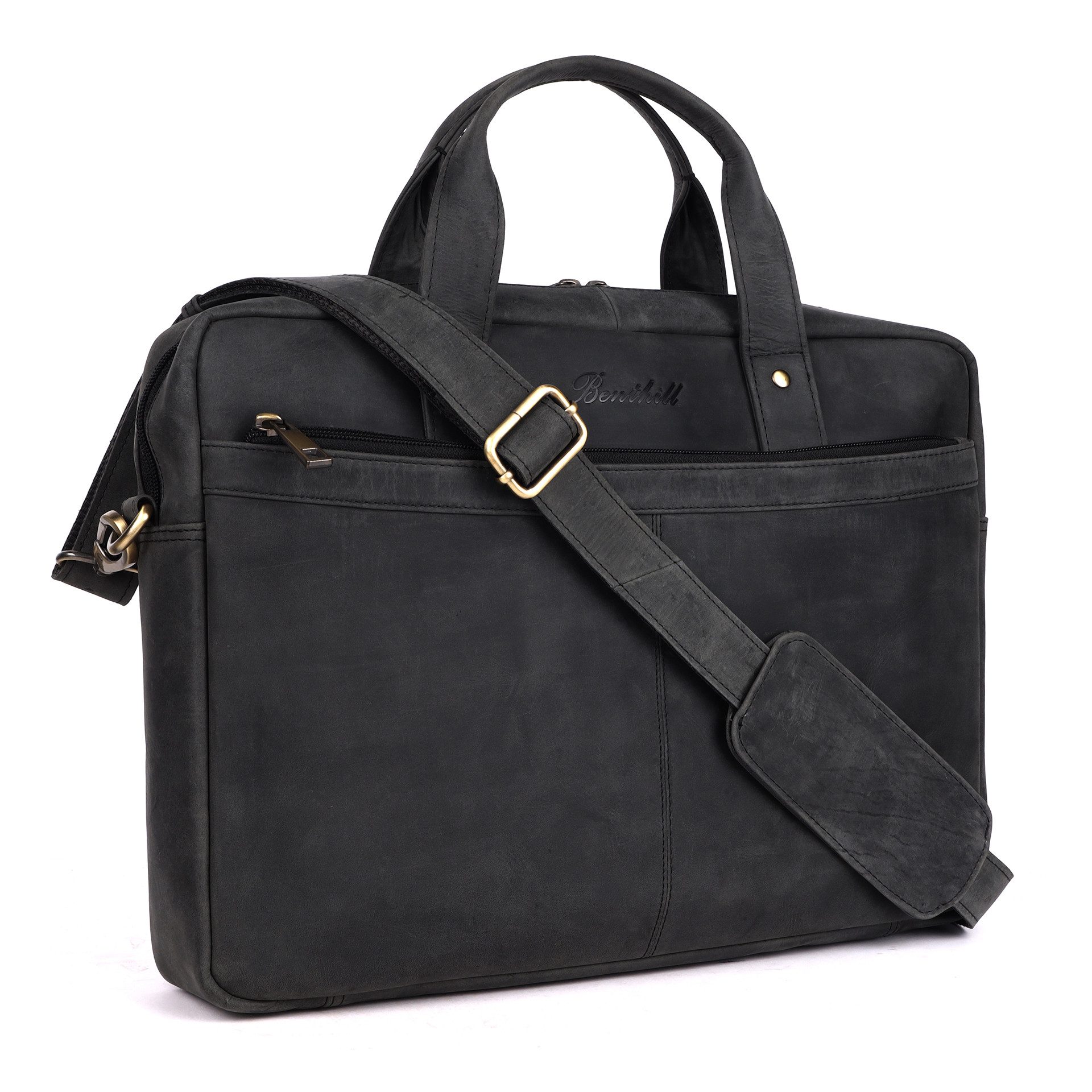 Benthill Aktentasche Echt Leder Laptoptasche Büro Tasche Umhängetasche Schultertasche, Schultergurt / Umhängegurt Reißverschlussfach