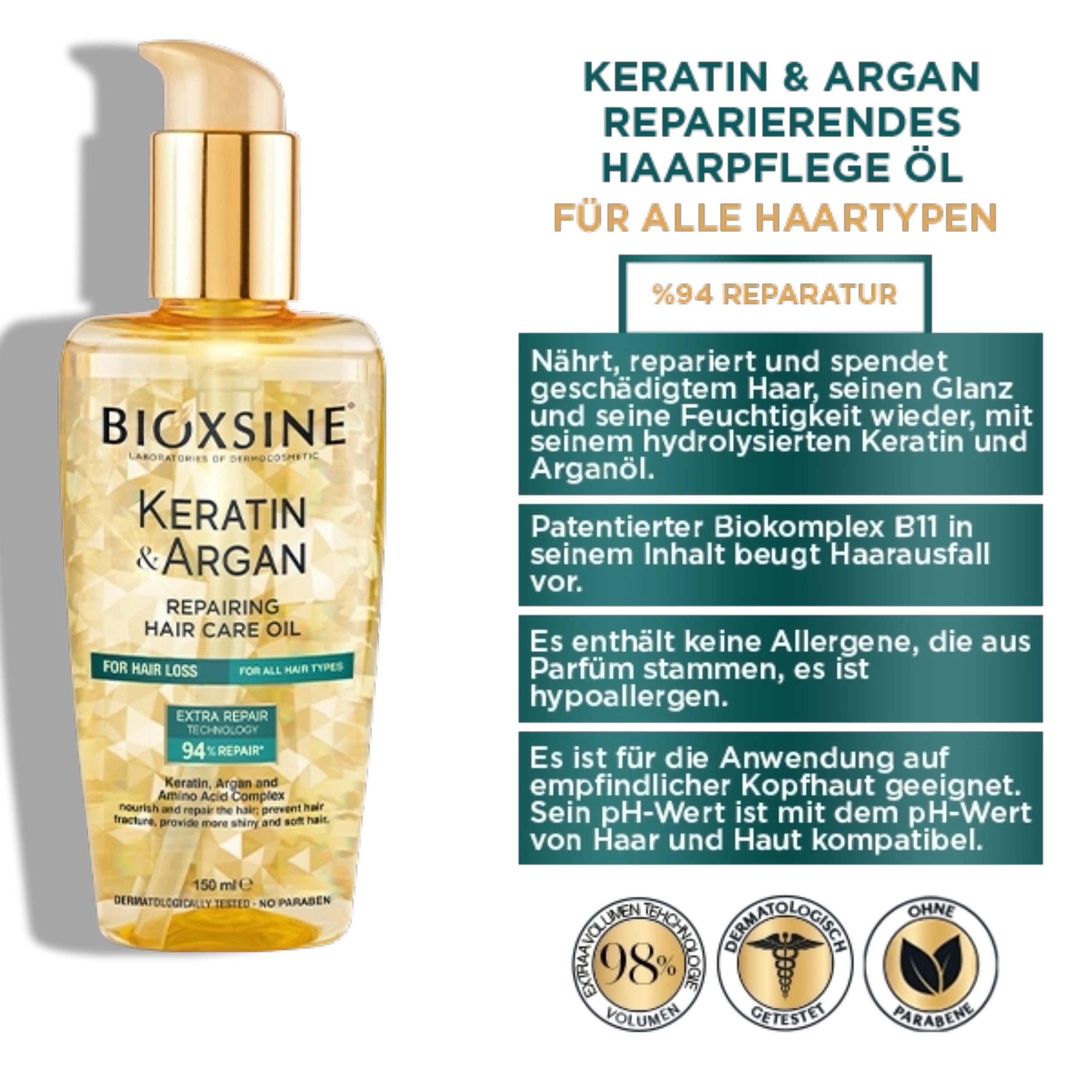 Bioxcin Haaröl Bioxcin Keratin & Arganöl - Repair Haarpflegeöl - Anti-Frizz-Effekt
