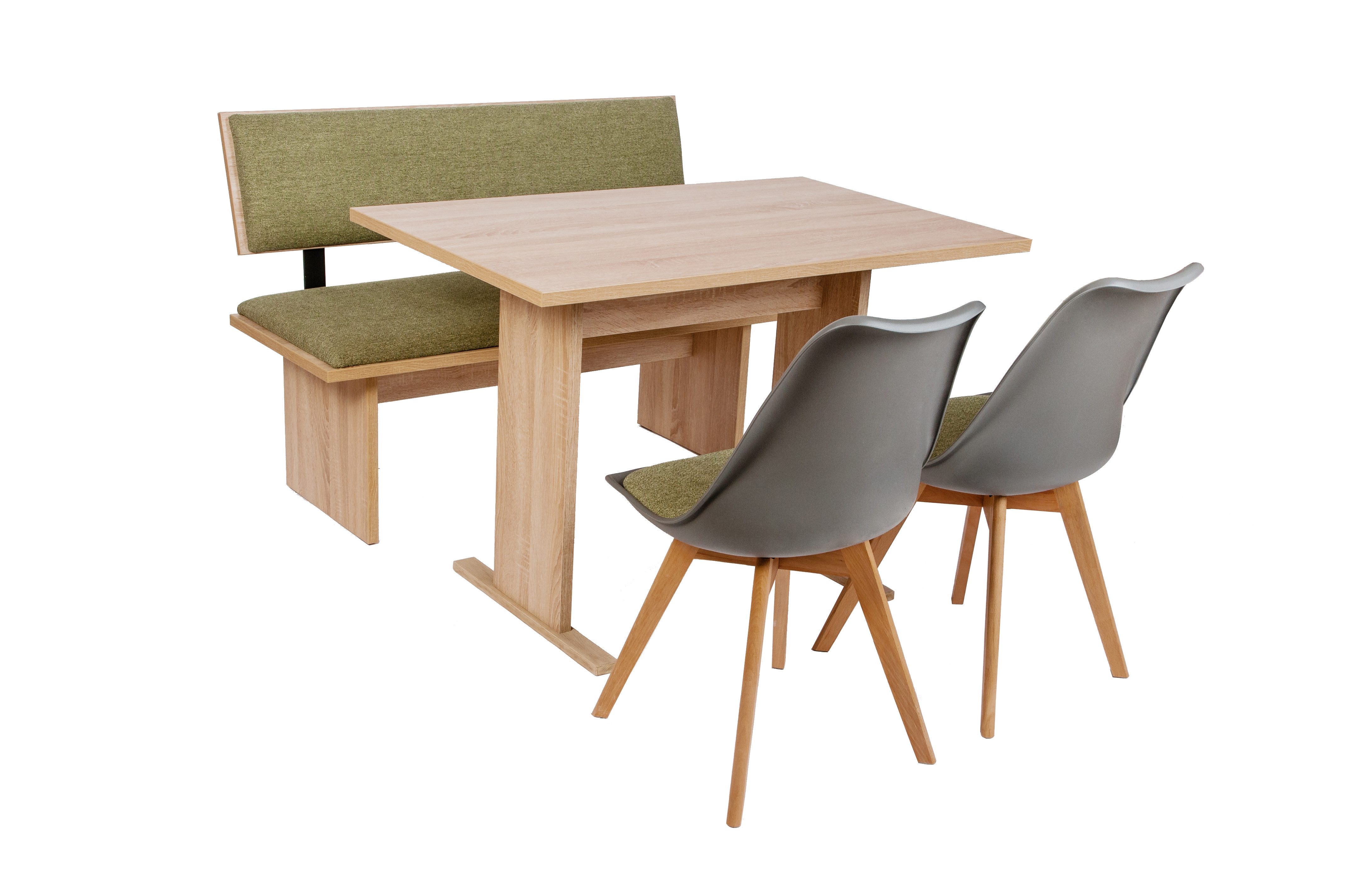 kundler home Essgruppe mit Bank und Stühlen L 125 cm, Eiche Premiumdekor, (4-er Set), bestehend aus 1 Sitzbank, 1 Esstisch, 2 Esszimmerstühle