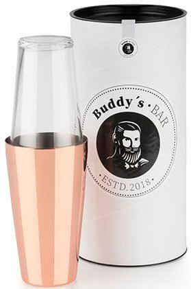 Buddy's Cocktail Shaker Buddy´s Bar - Boston, Edelstahl, Glas, 700 ml Becher + 400 ml Glas, Kupfer poliert