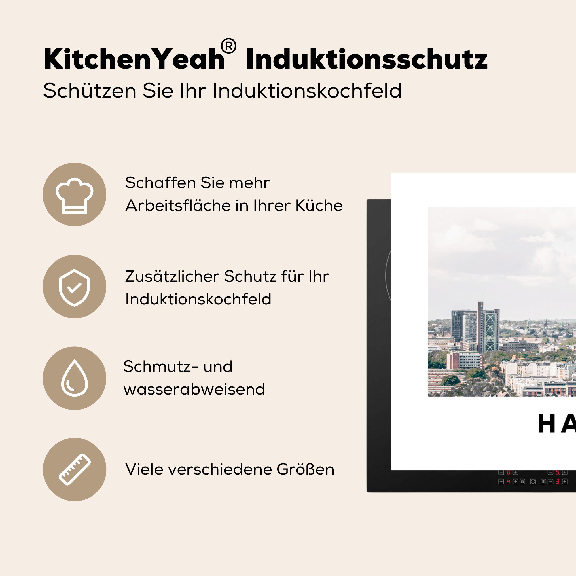 Hamburg - Schutz für 81x52 MuchoWow Herdblende-/Abdeckplatte Deutschland (1 Vinyl, die tlg), küche, Ceranfeldabdeckung Induktionskochfeld cm, Huizen, -
